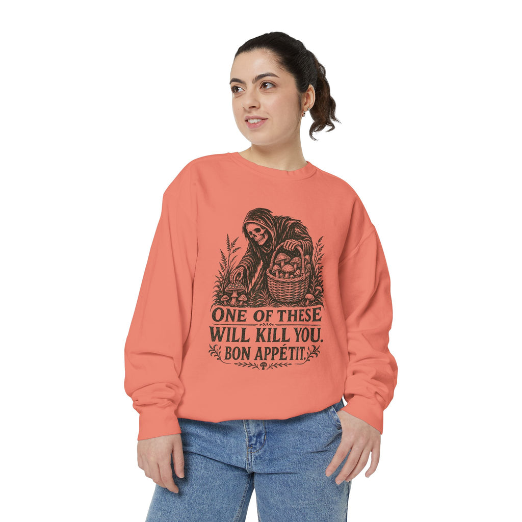 Comfort Colors Grim Reaper 'One of These Will Kill You - Bon Appétit' Sweatshirt