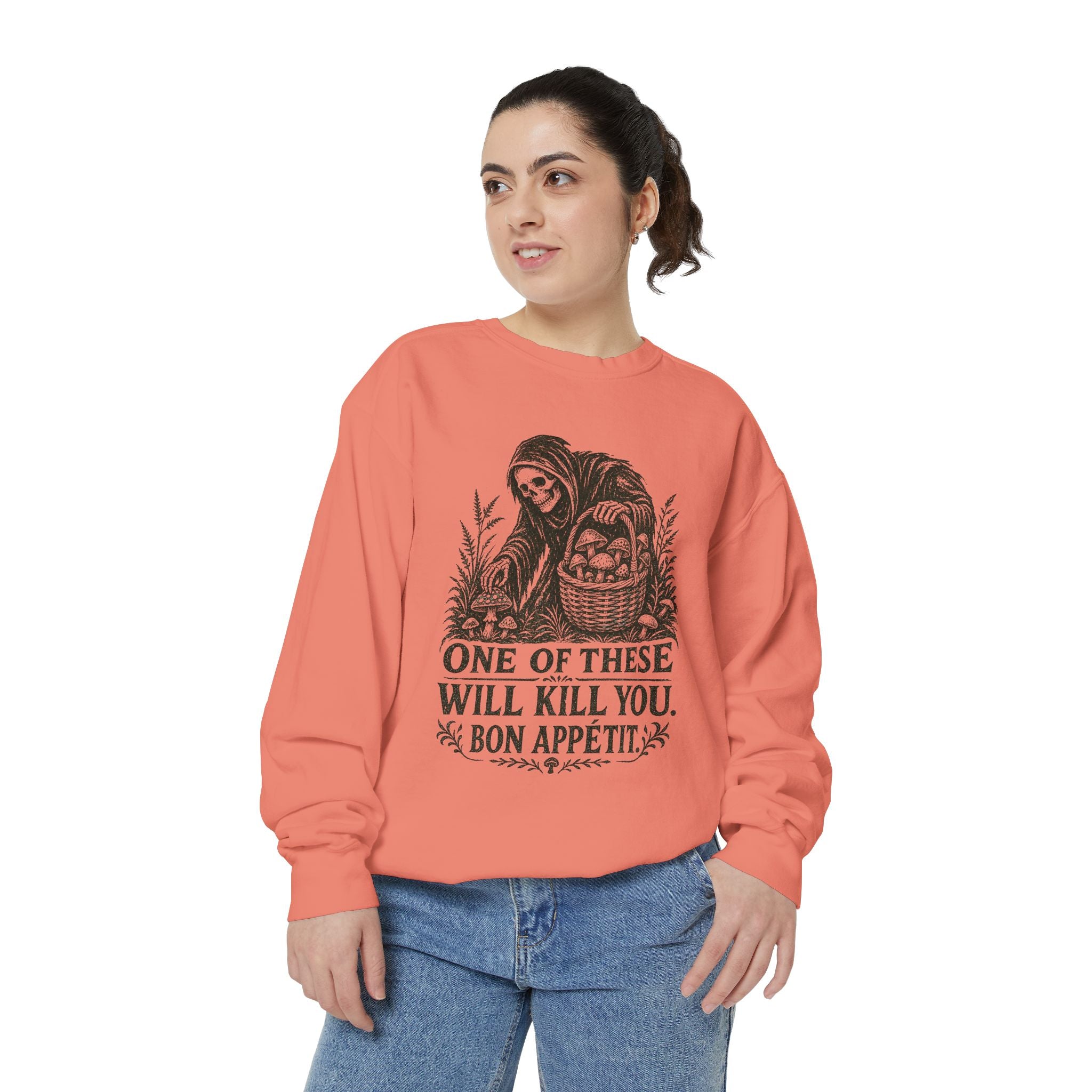 Comfort Colors Grim Reaper 'One of These Will Kill You - Bon Appétit' Sweatshirt
