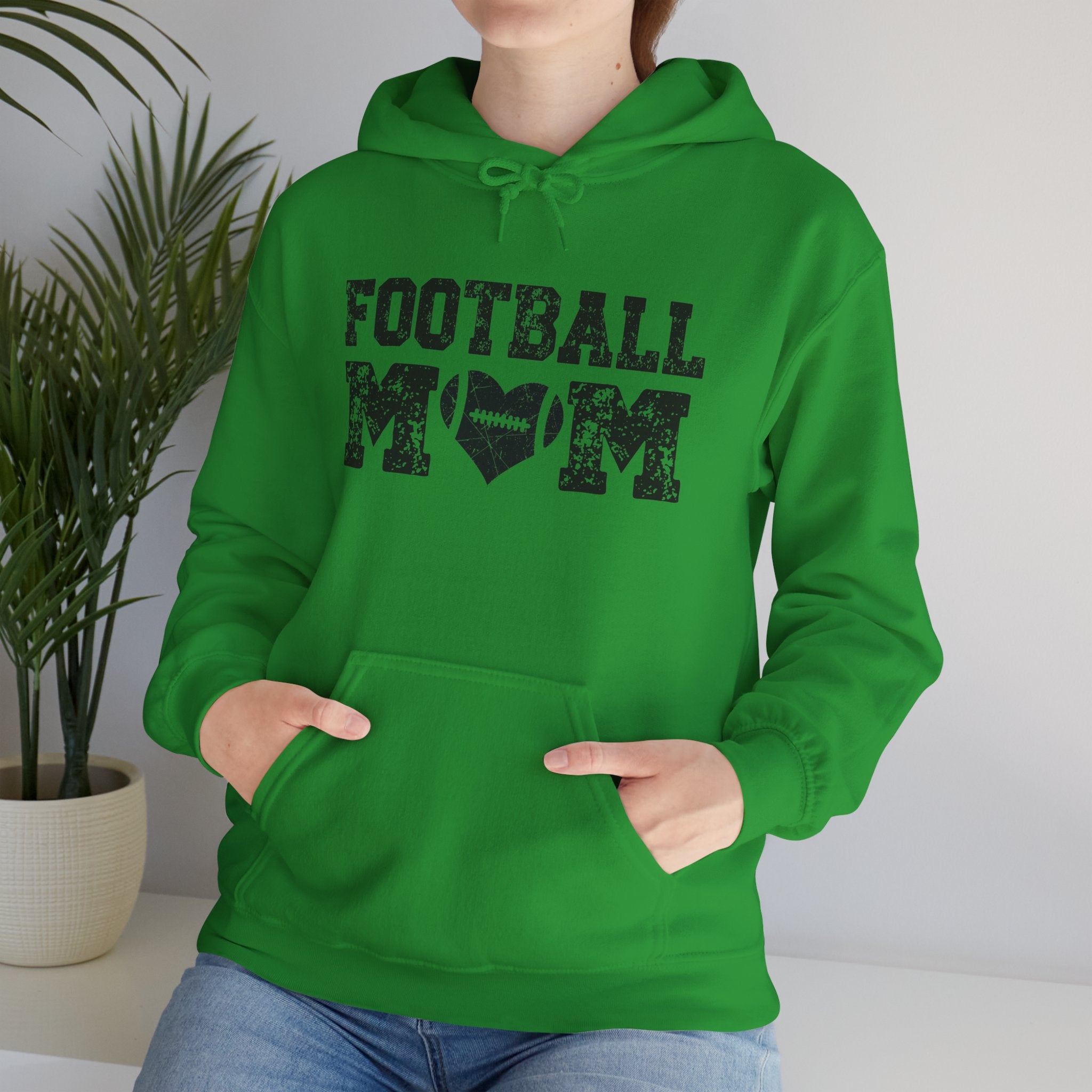 Football Mom Hoodie - Distressed Football Heart Design, Athletic Mom Gift