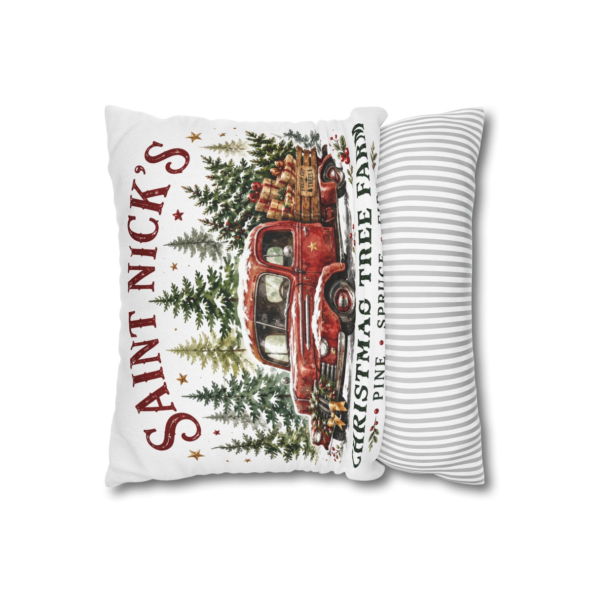Christmas Pillowcase | Saint Nick's Christmas Tree Farm | Red Truck Holiday Decor