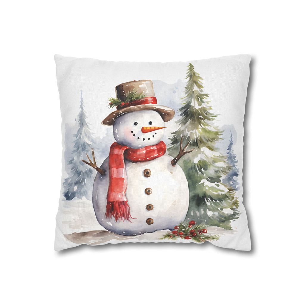 Watercolor Snowman Holiday Pillowcase — Festive Winter Throw Pillow Cover