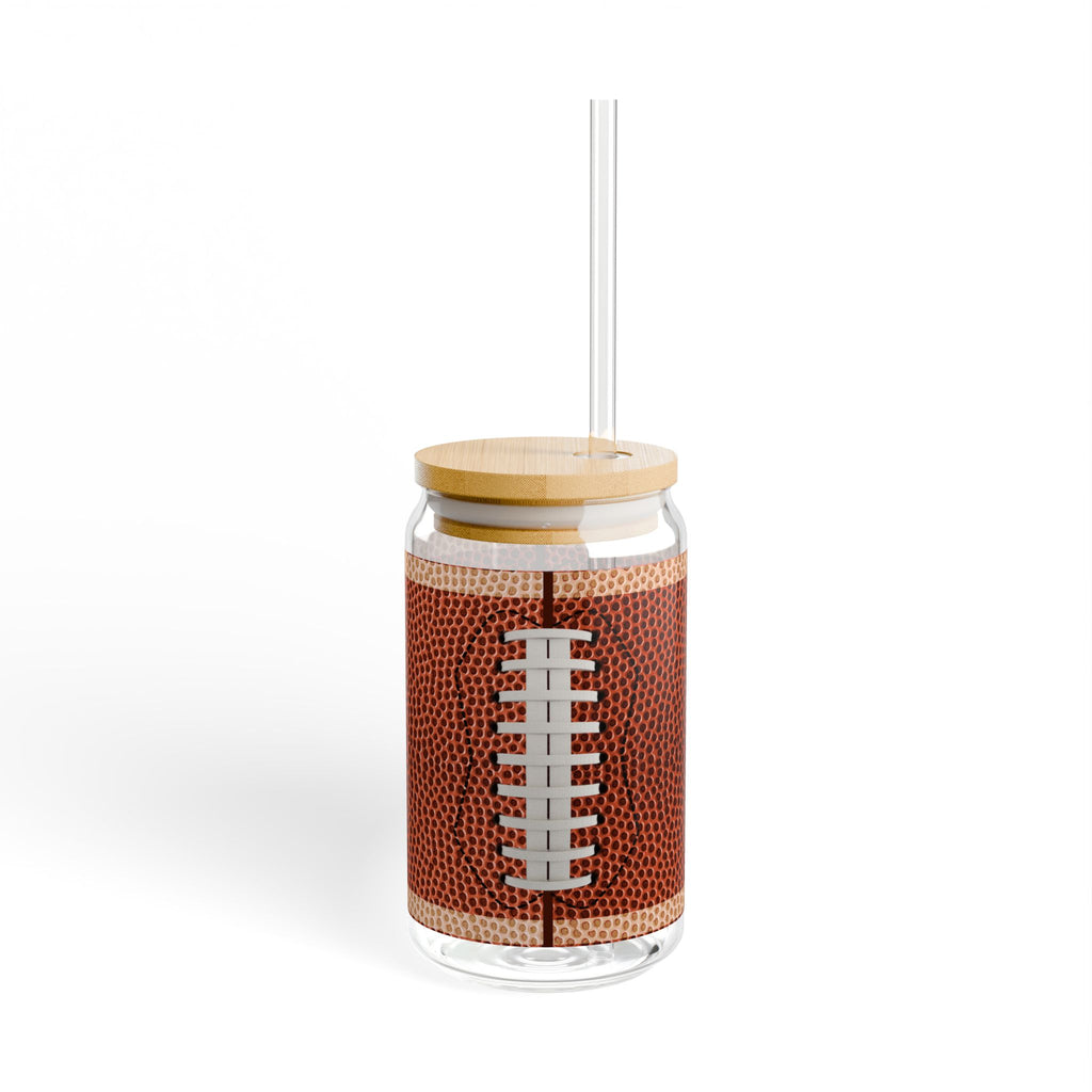 16oz Football Sipper Glass with Straw – Game Day Drink Jar