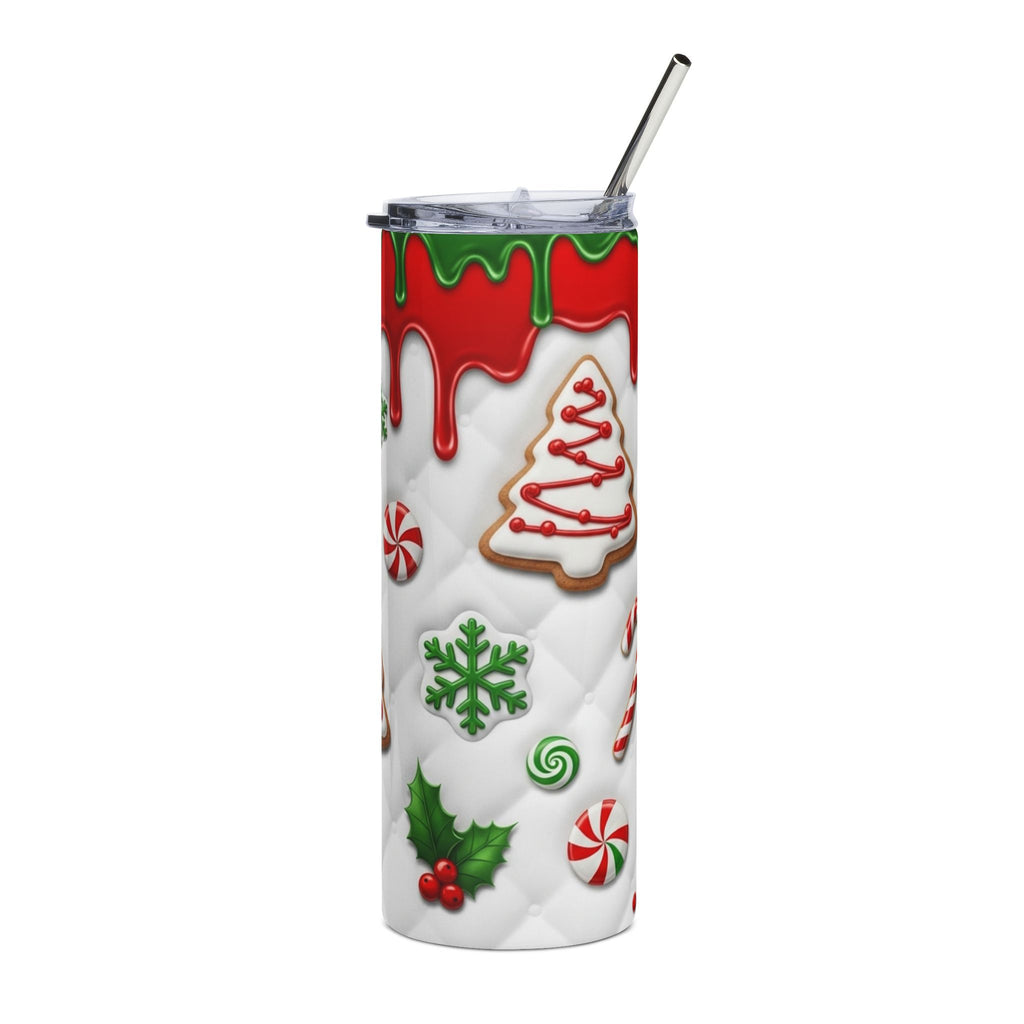 20oz Christmas Cookie Stainless Steel Tumbler — Holiday Gingerbread & Candy Cane Design