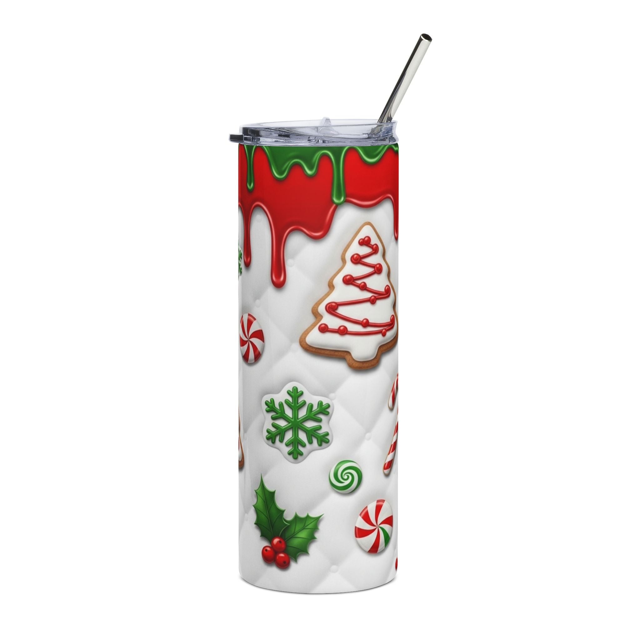 20oz Christmas Cookie Stainless Steel Tumbler — Holiday Gingerbread & Candy Cane Design