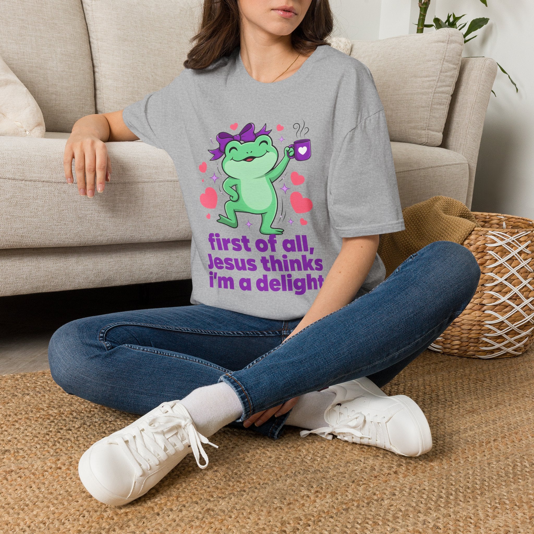 Delightful Dancing Frog Tee First of all Jesus thinks I'm a delight Christian Graphic T-Shirt