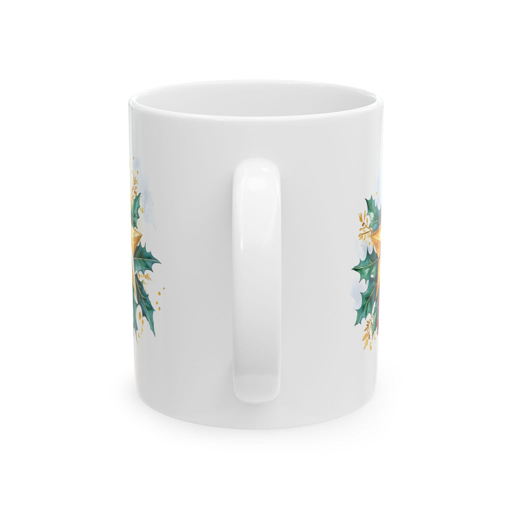 Holly & Gold Floral Ceramic Mug — Festive Christmas Coffee Cup (11oz/15oz)