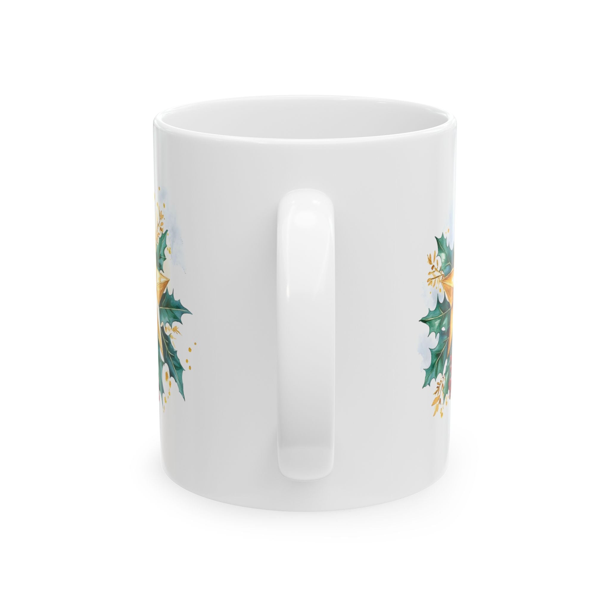 Holly & Gold Floral Ceramic Mug — Festive Christmas Coffee Cup (11oz/15oz)