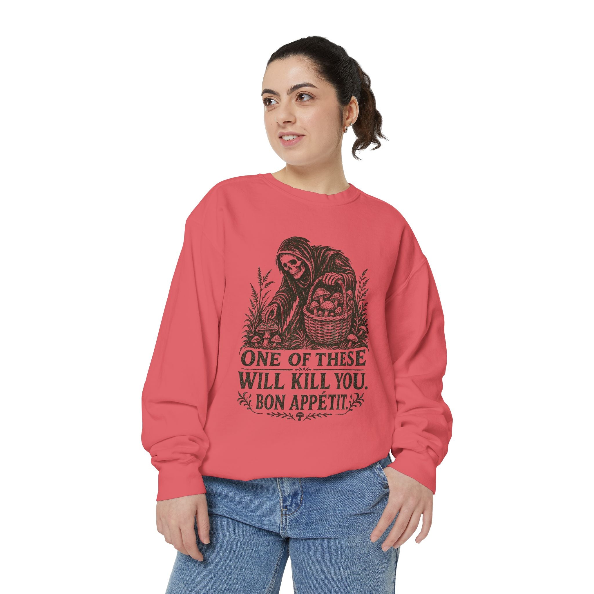 Comfort Colors Grim Reaper 'One of These Will Kill You - Bon Appétit' Sweatshirt