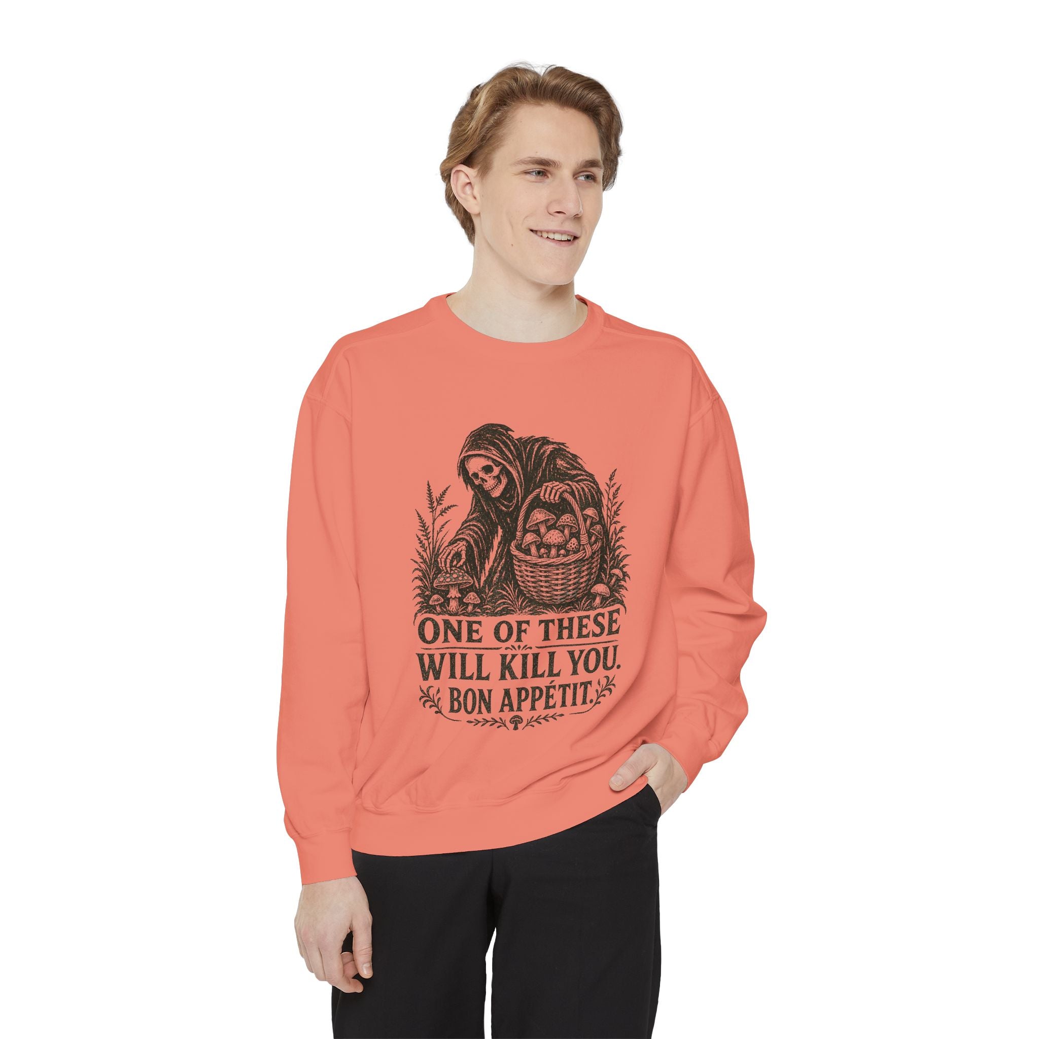 Comfort Colors Grim Reaper 'One of These Will Kill You - Bon Appétit' Sweatshirt