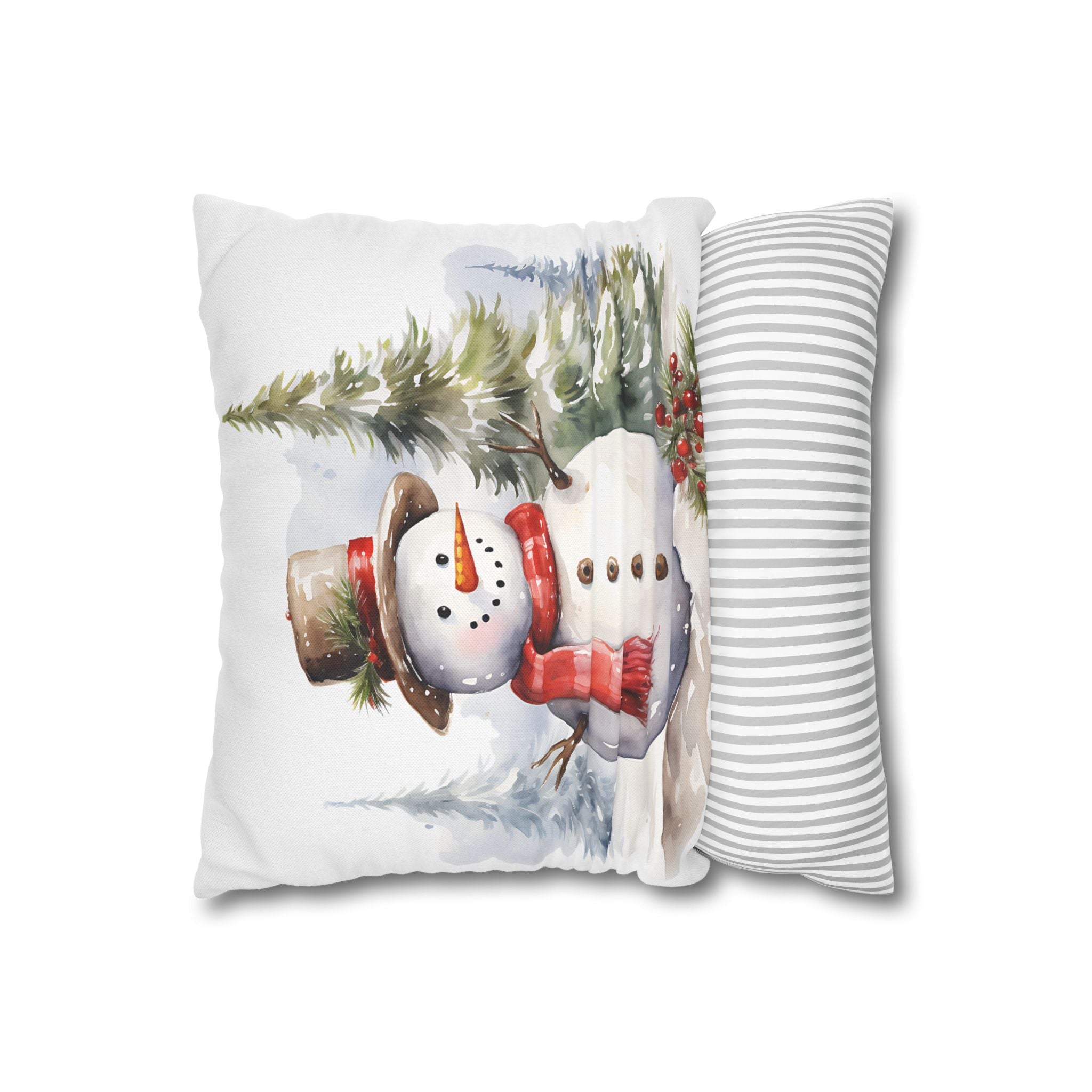 Watercolor Snowman Holiday Pillowcase — Festive Winter Throw Pillow Cover