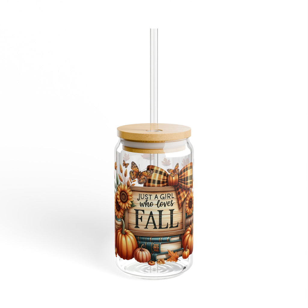16oz Fall Sipper Glass - "Just a Girl Who Loves Fall" Sunflower & Pumpkin Tumbler