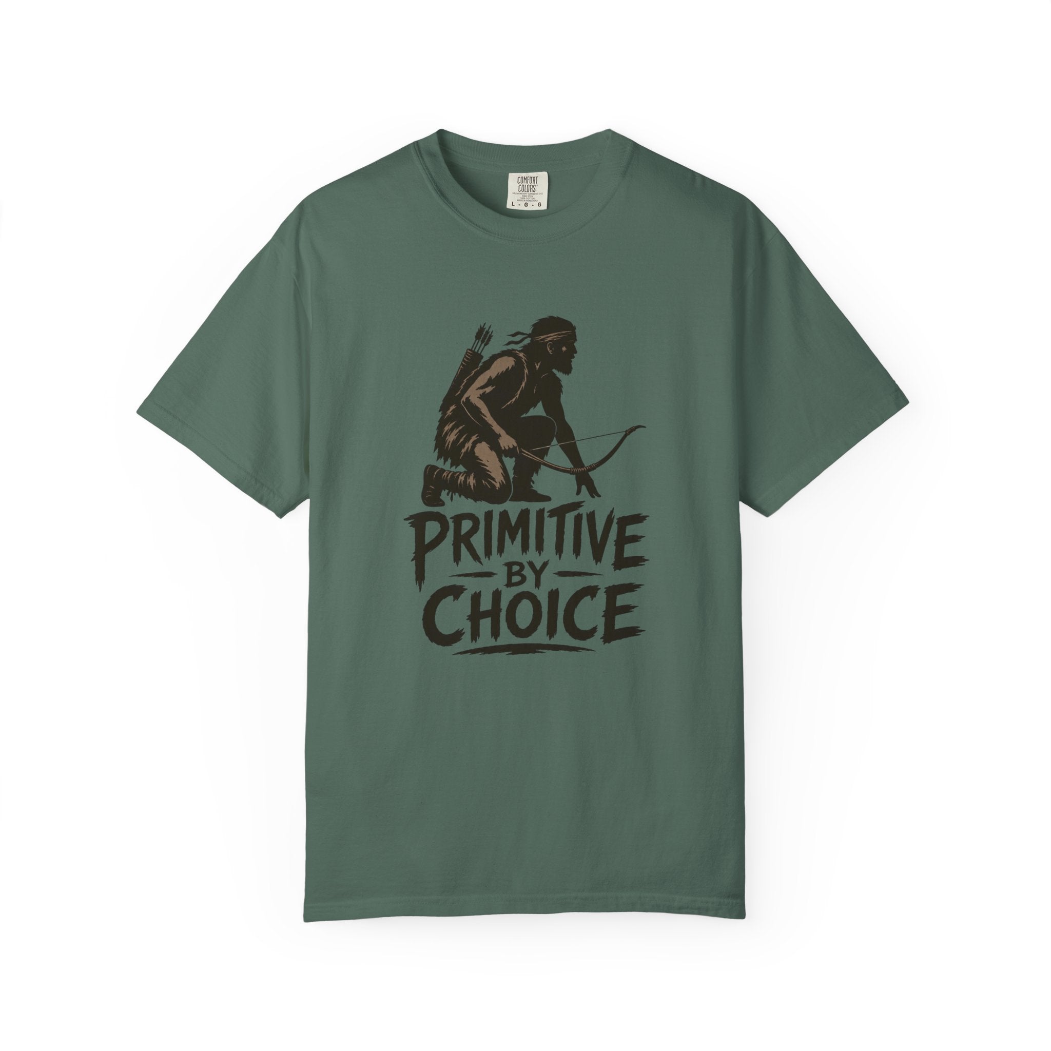 Comfort Colors Primitive By Choice T-Shirt — Caveman Bow Hunter Graphic Tee