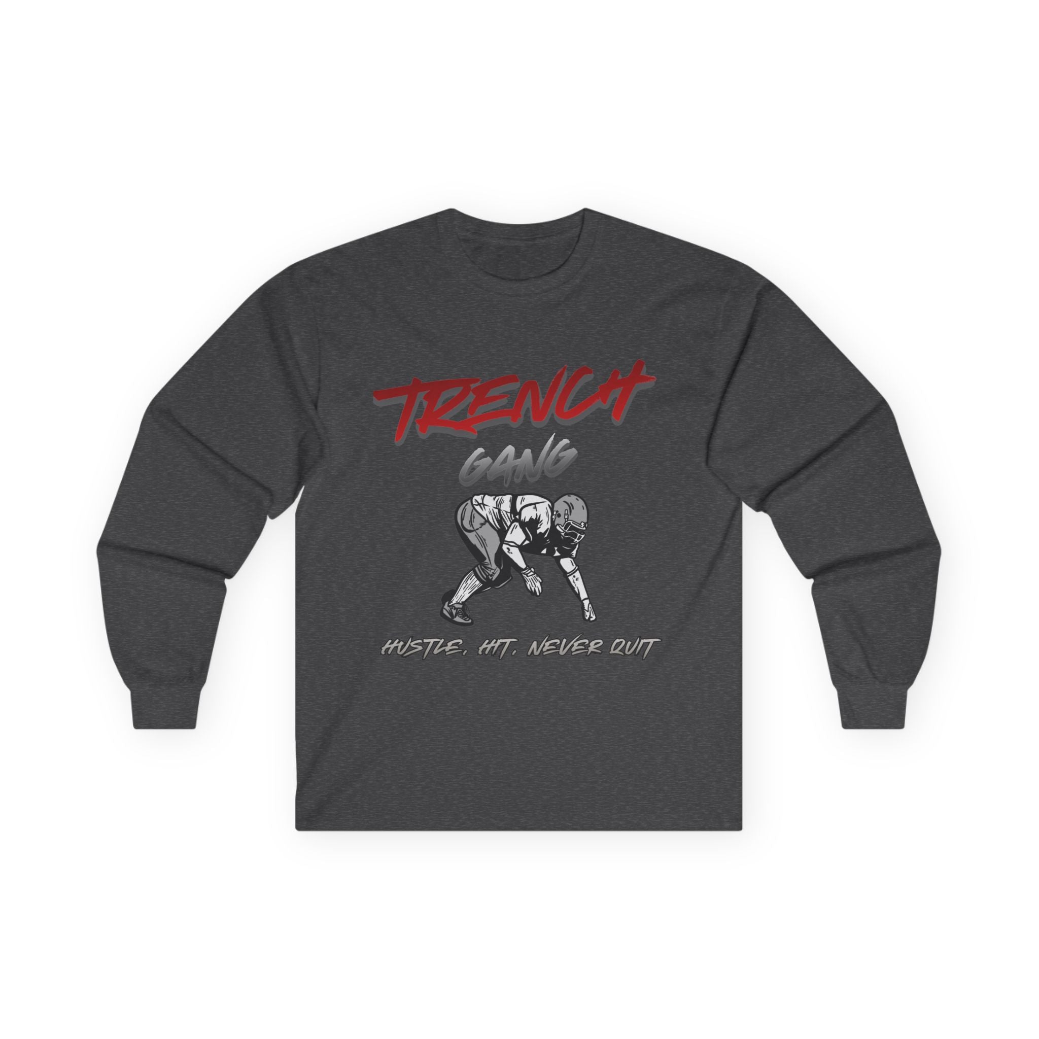 Trench Gang Football Long Sleeve Tee — Distressed Lineman Stance