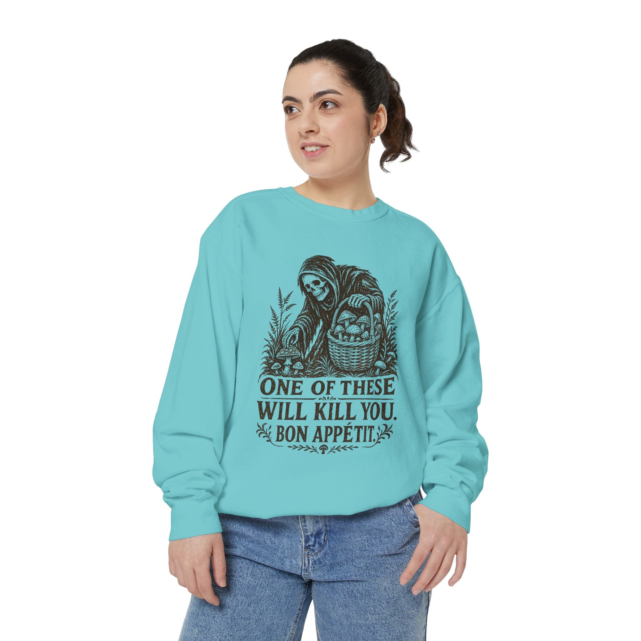 Comfort Colors Grim Reaper 'One of These Will Kill You - Bon Appétit' Sweatshirt