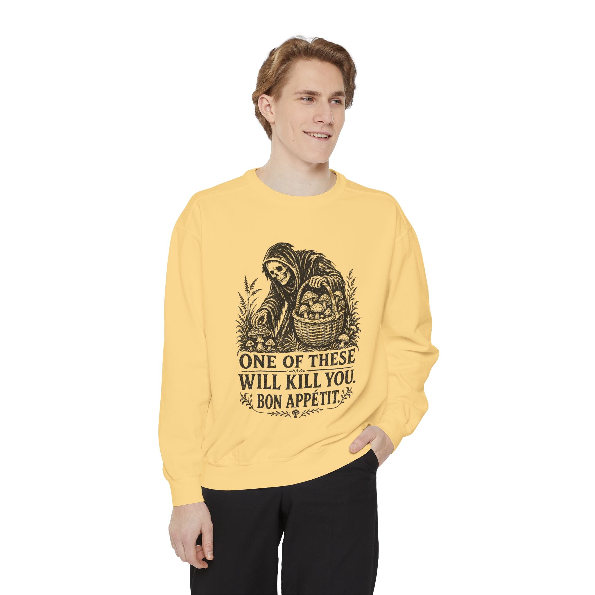 Comfort Colors Grim Reaper 'One of These Will Kill You - Bon Appétit' Sweatshirt