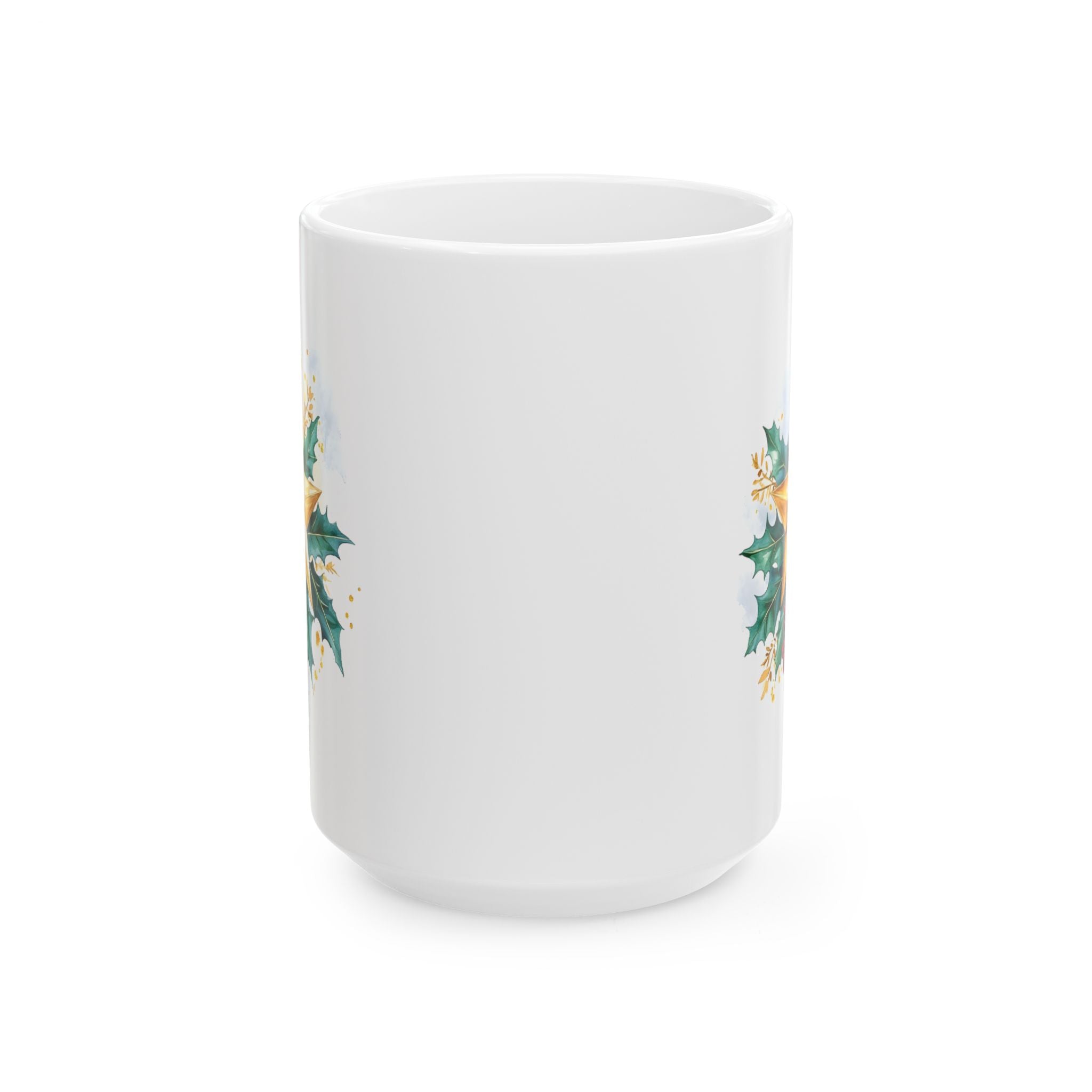 Holly & Gold Floral Ceramic Mug — Festive Christmas Coffee Cup (11oz/15oz)