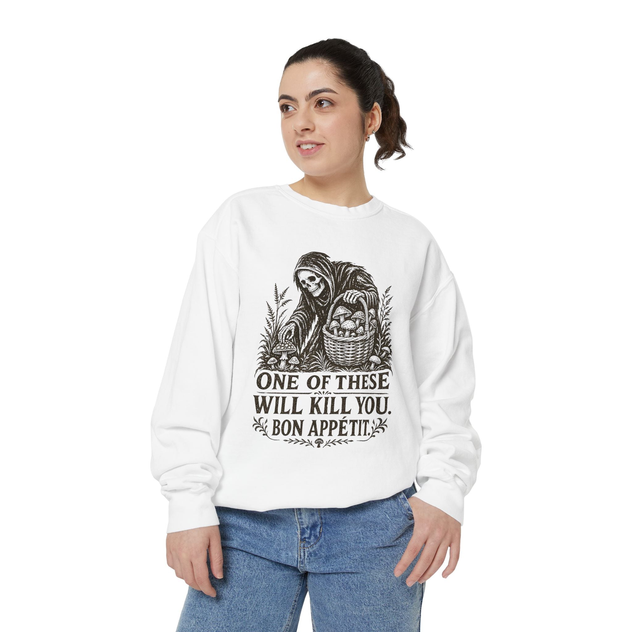 Comfort Colors Grim Reaper 'One of These Will Kill You - Bon Appétit' Sweatshirt