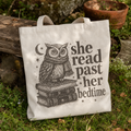 Tote Bag — "She Read Past Her Bedtime" Owl Book Lover Canvas Tote
