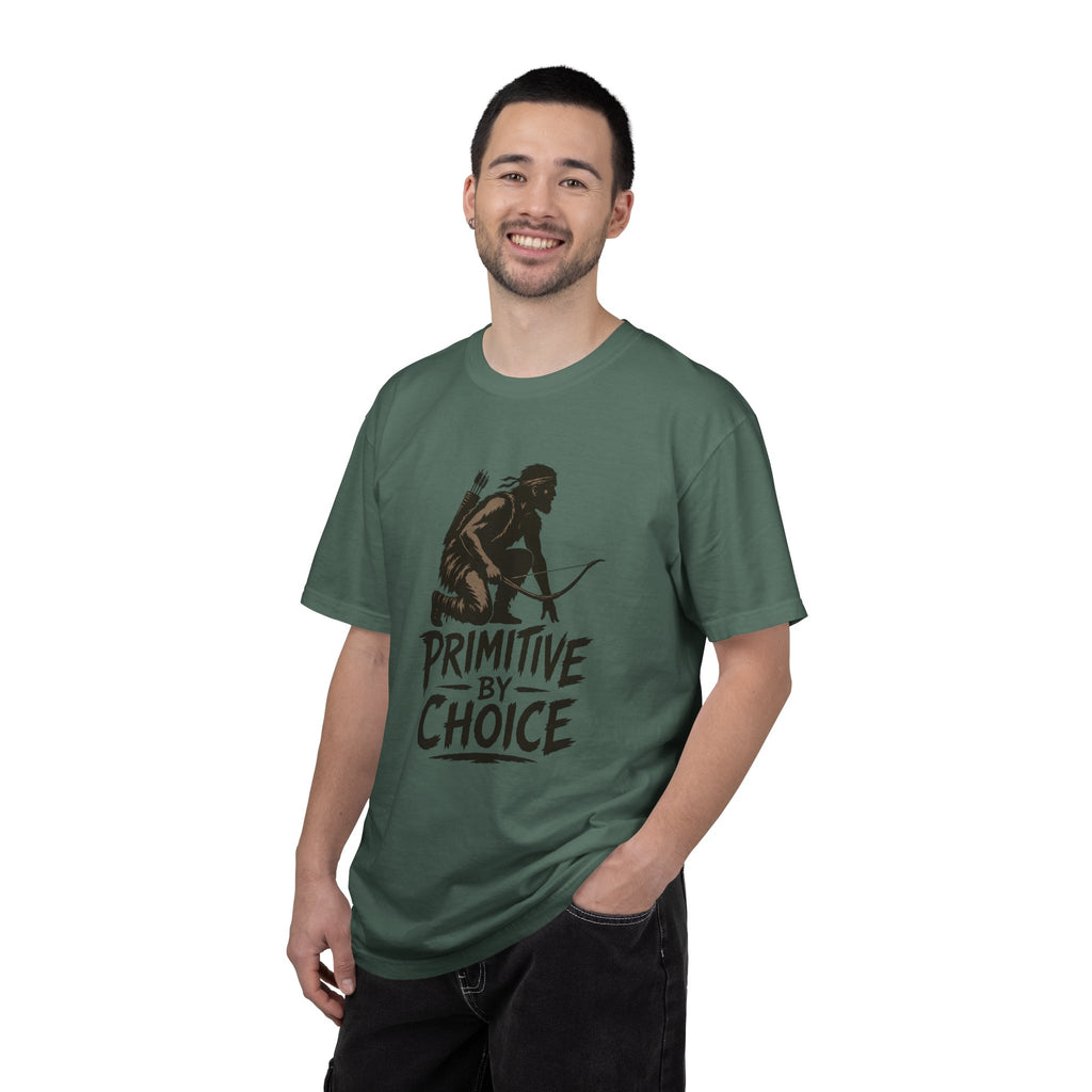 Comfort Colors Primitive By Choice T-Shirt — Caveman Bow Hunter Graphic Tee