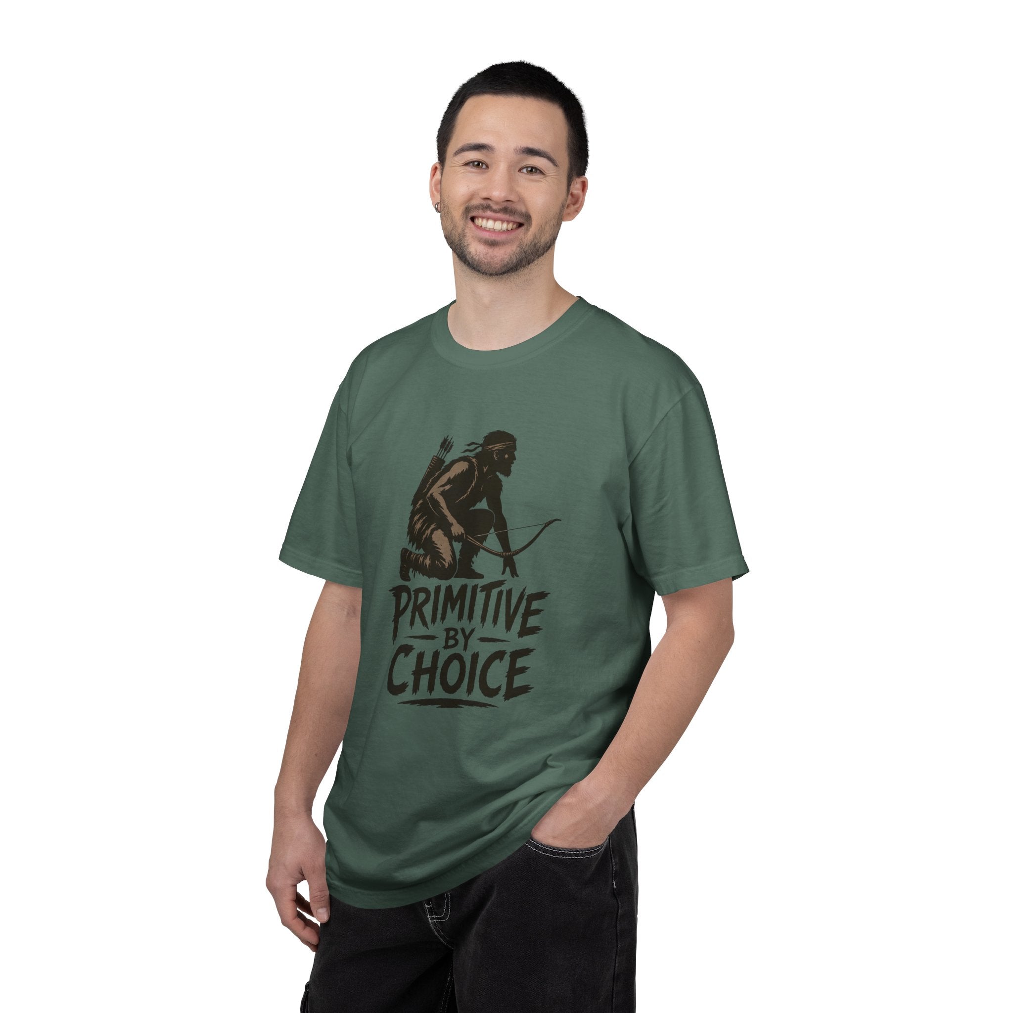 Comfort Colors Primitive By Choice T-Shirt — Caveman Bow Hunter Graphic Tee