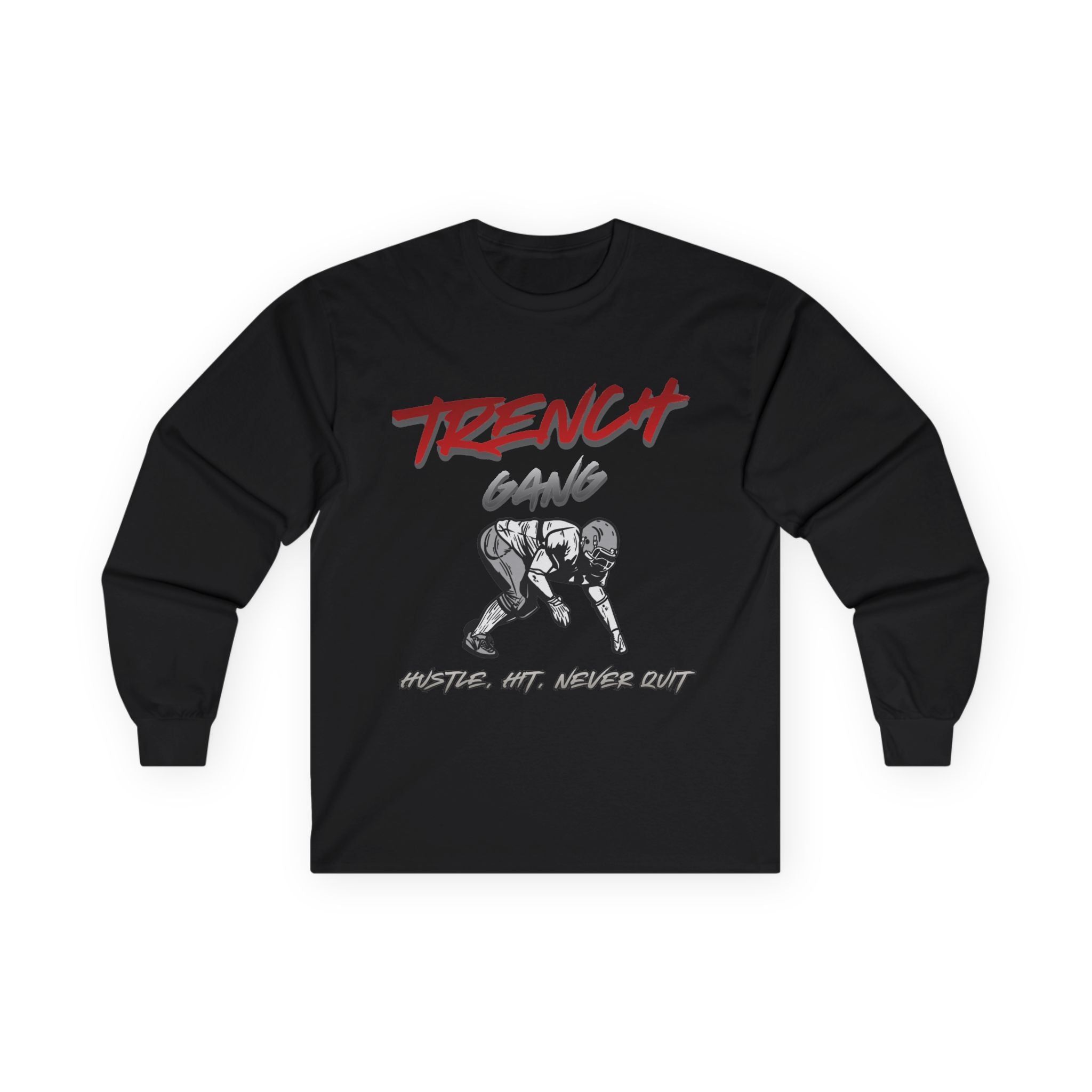Trench Gang Football Long Sleeve Tee — Distressed Lineman Stance