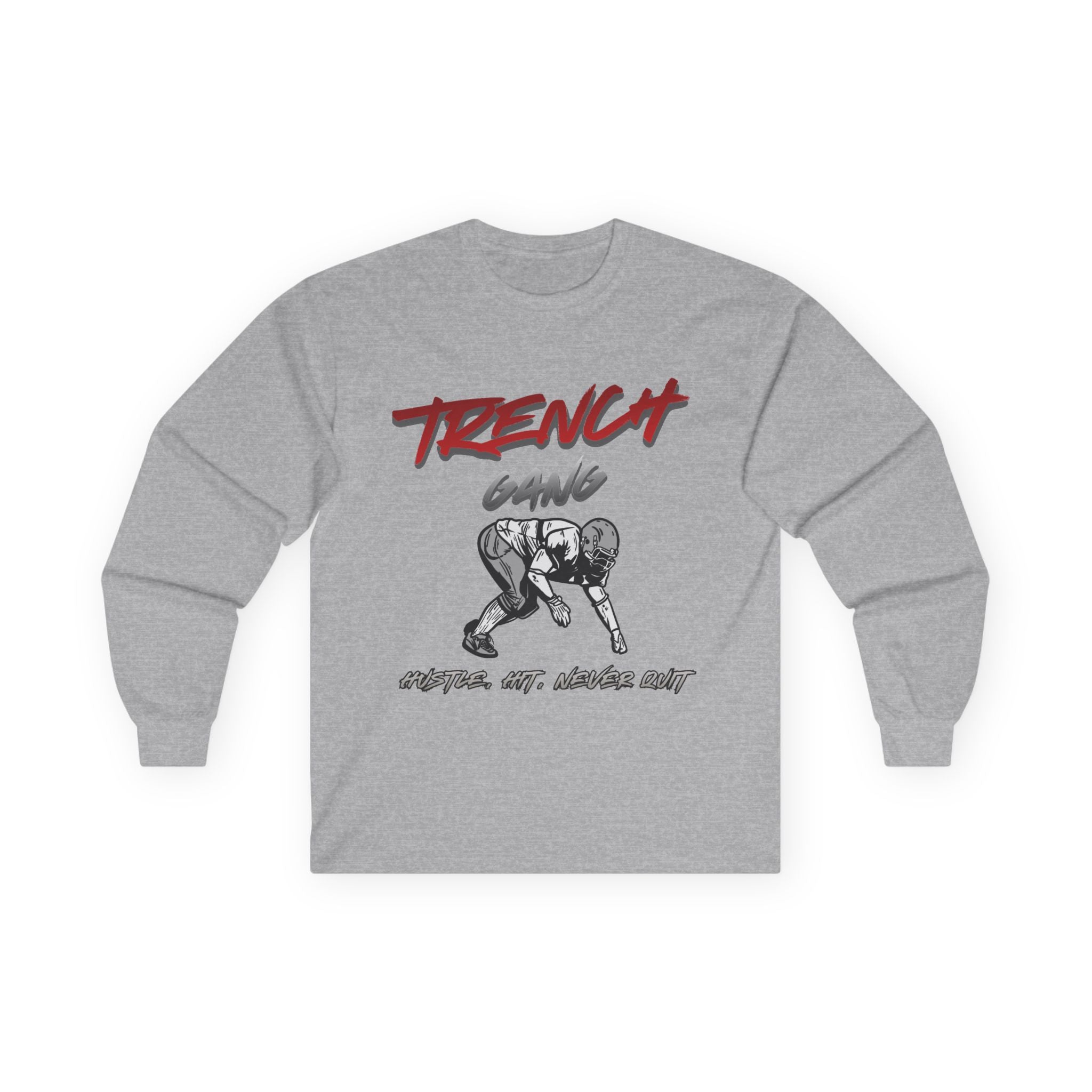 Trench Gang Football Long Sleeve Tee — Distressed Lineman Stance