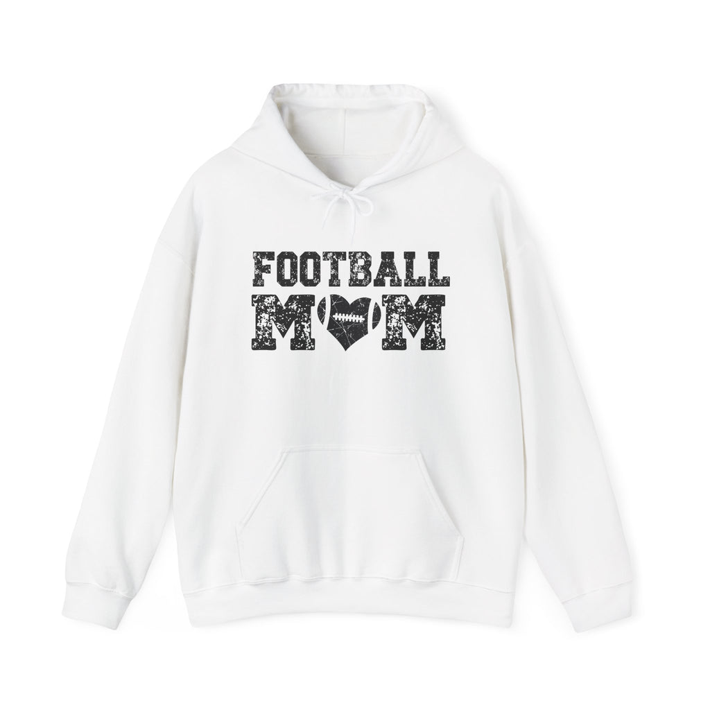 Football Mom Hoodie - Distressed Football Heart Design, Athletic Mom Gift