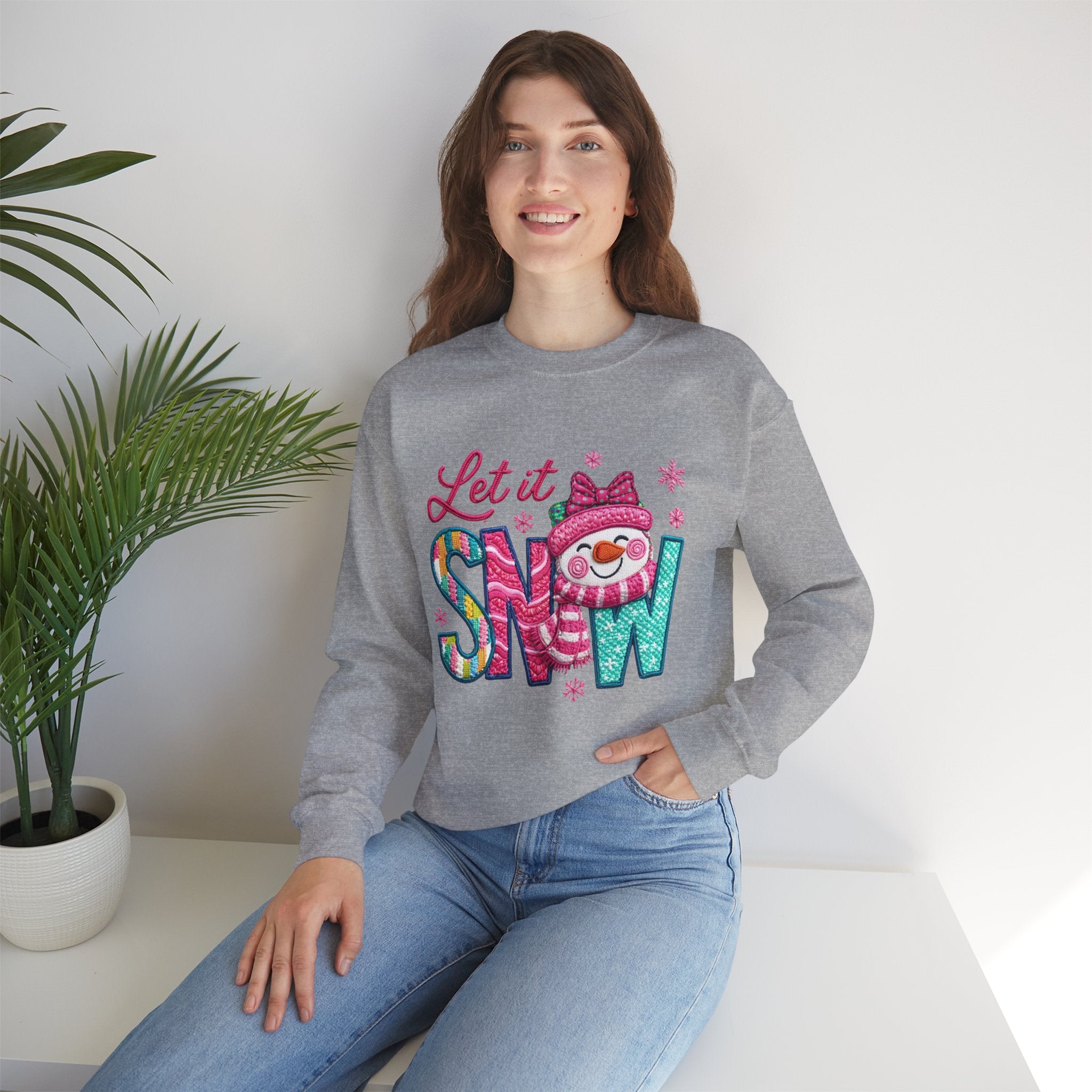 Let It Snow Crewneck Sweatshirt — Cute Snowman Winter Holiday Pullover