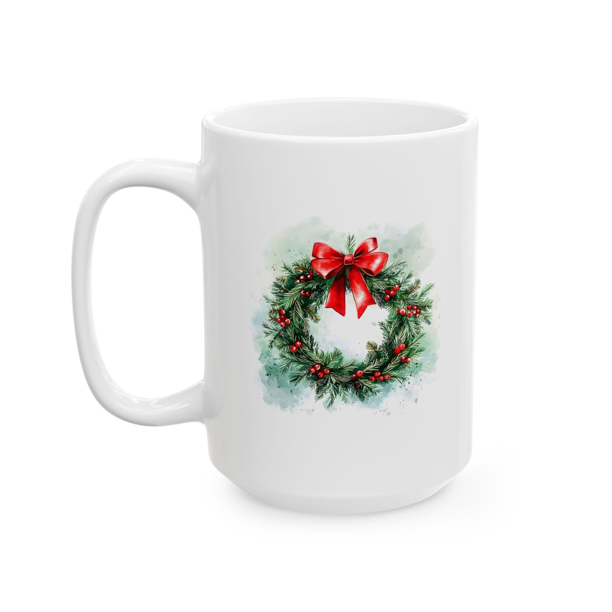 Christmas Wreath Ceramic Mug – Festive Holiday Coffee Cup (11oz, 15oz)
