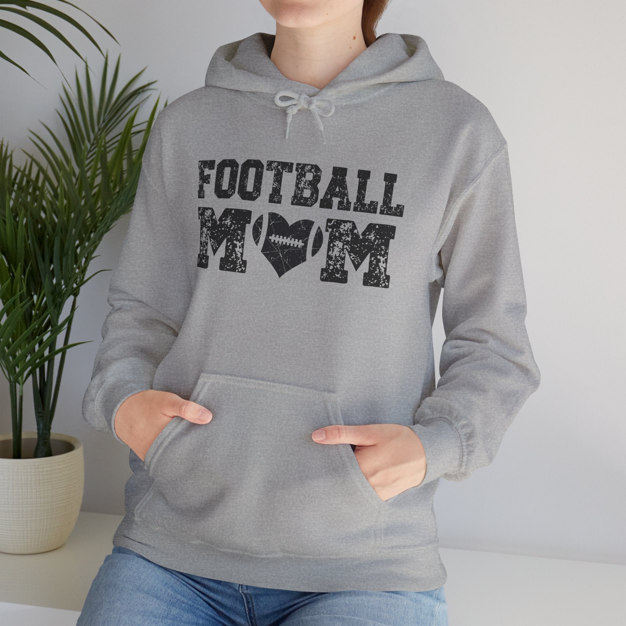 Football Mom Hoodie - Distressed Football Heart Design, Athletic Mom Gift