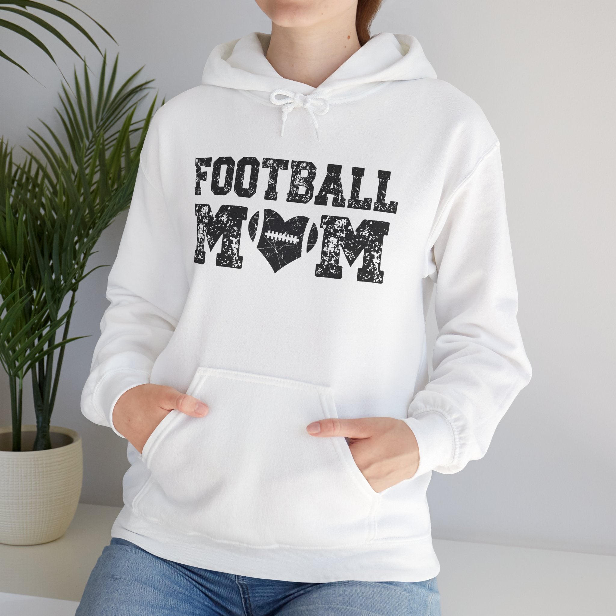 Football Mom Hoodie - Distressed Football Heart Design, Athletic Mom Gift