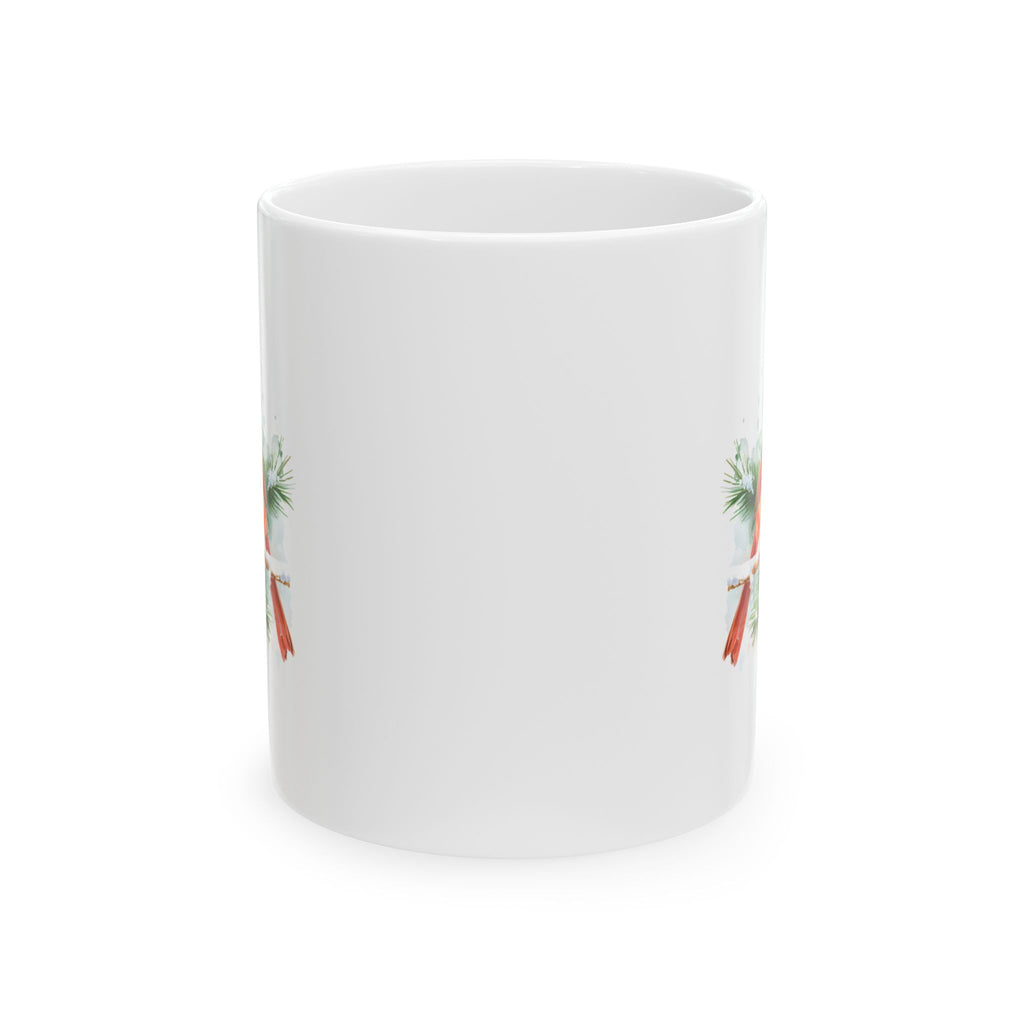 Holiday Pine & Ribbon Ceramic Mug — Festive Christmas Coffee Cup (11oz, 15oz)