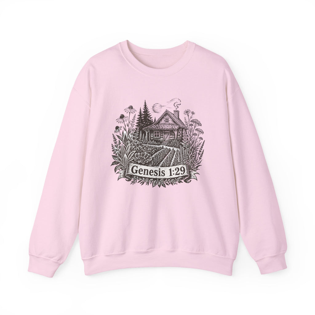 Genesis 1:29 Cottage Crewneck Sweatshirt — Vintage Bible Verse Nature Design