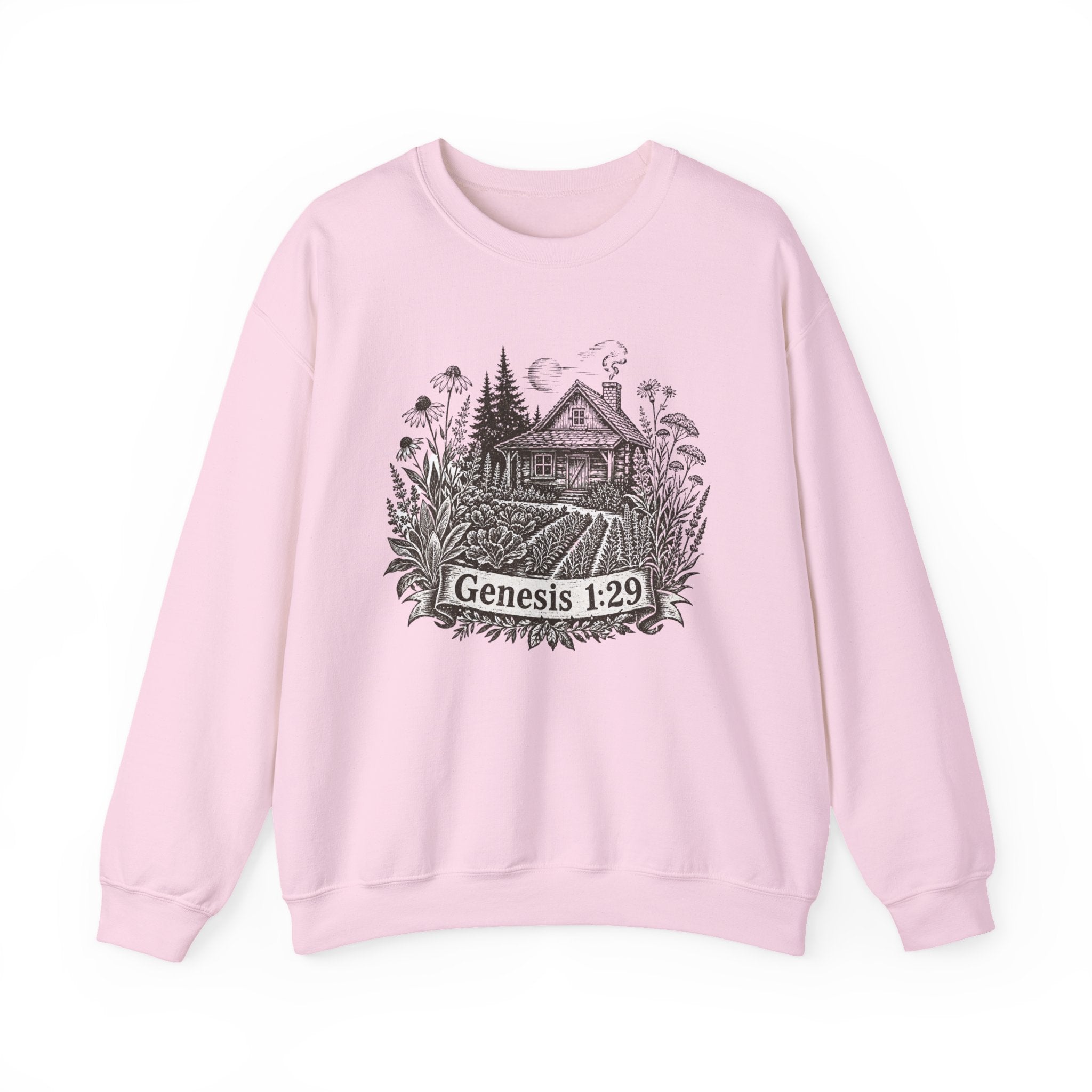 Genesis 1:29 Cottage Crewneck Sweatshirt — Vintage Bible Verse Nature Design