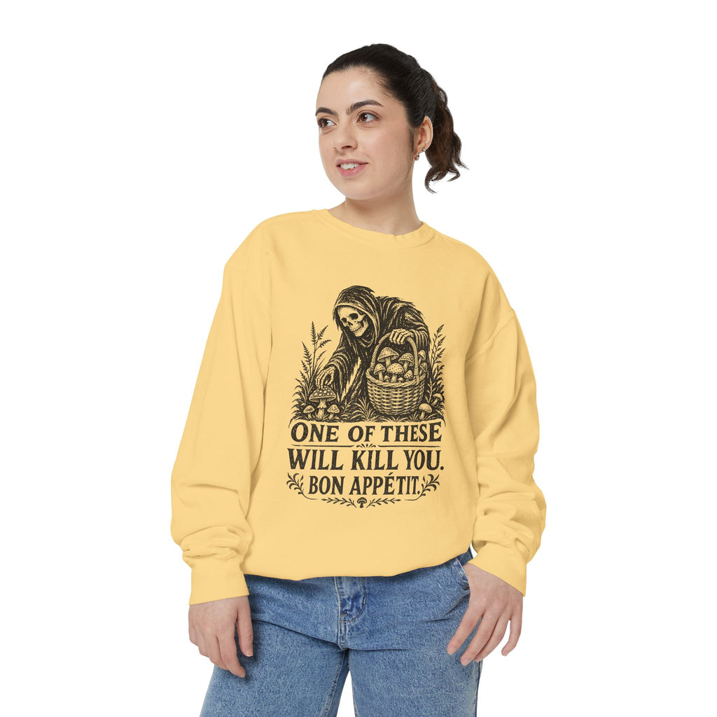 Comfort Colors Grim Reaper 'One of These Will Kill You - Bon Appétit' Sweatshirt