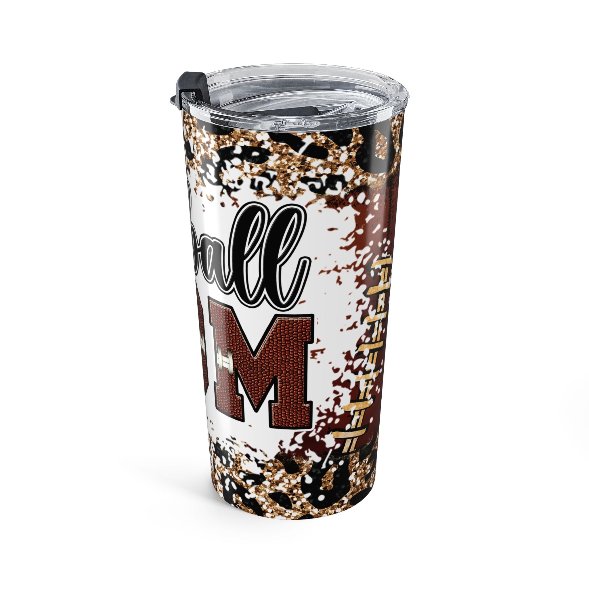 Football Mom Leopard Glitter Football Design 20oz Tumbler Insulated Travel Cup