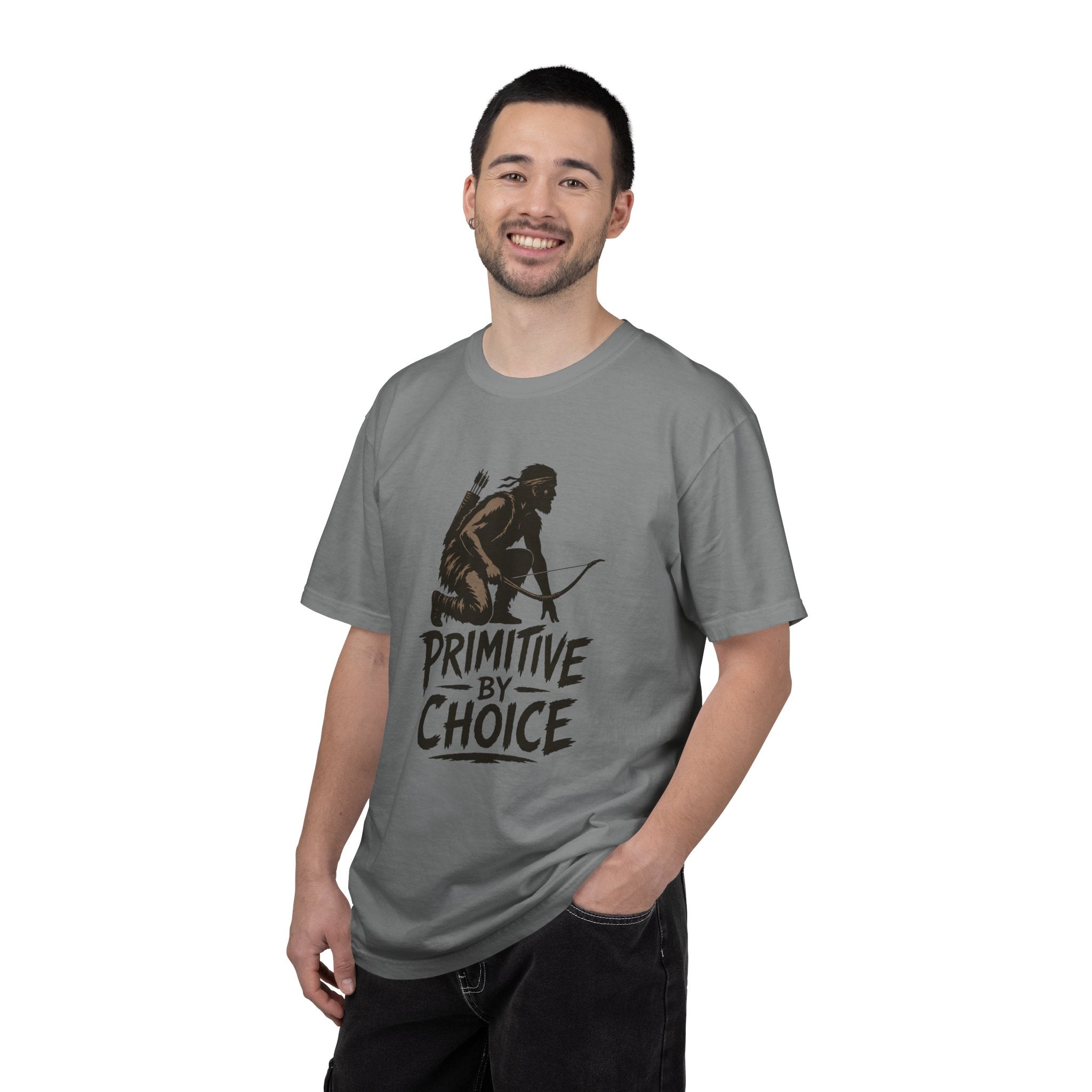 Comfort Colors Primitive By Choice T-Shirt — Caveman Bow Hunter Graphic Tee