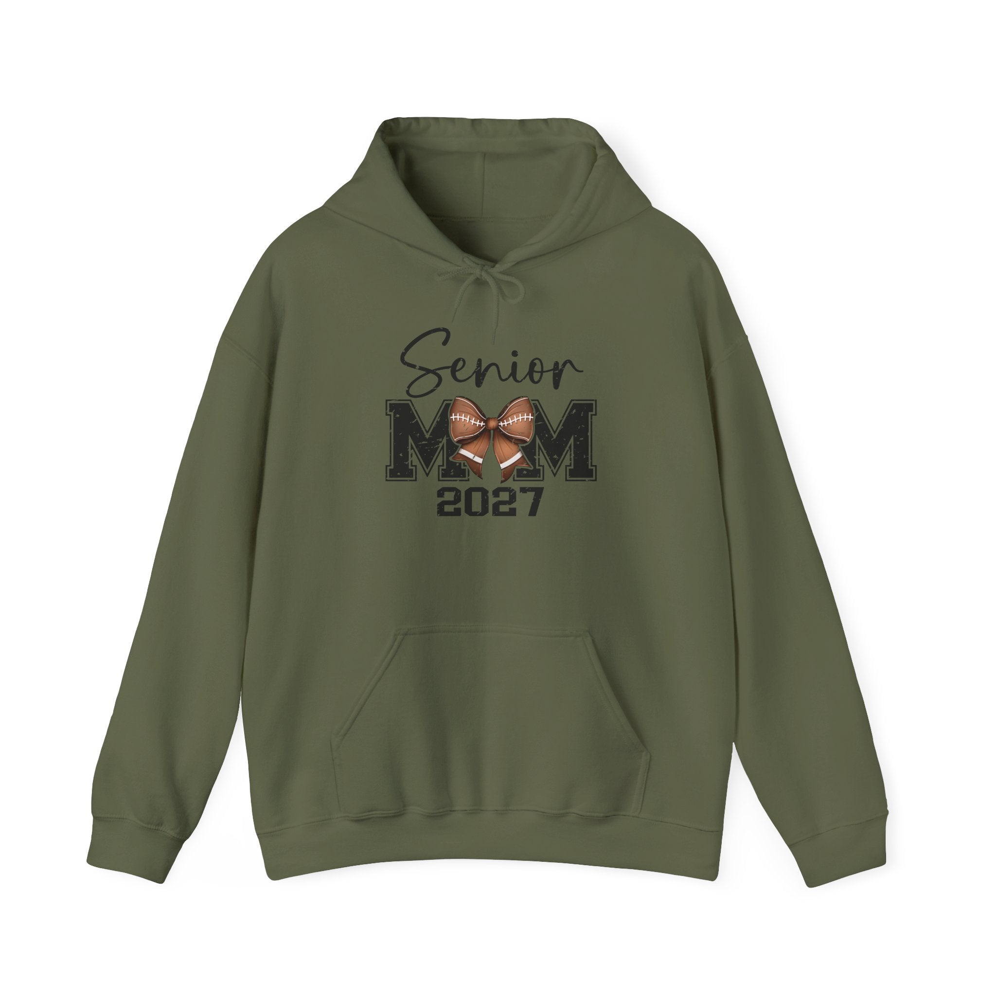Senior Mom 2027 Hoodie — Football Bow Mom Graduation Sweatshirt