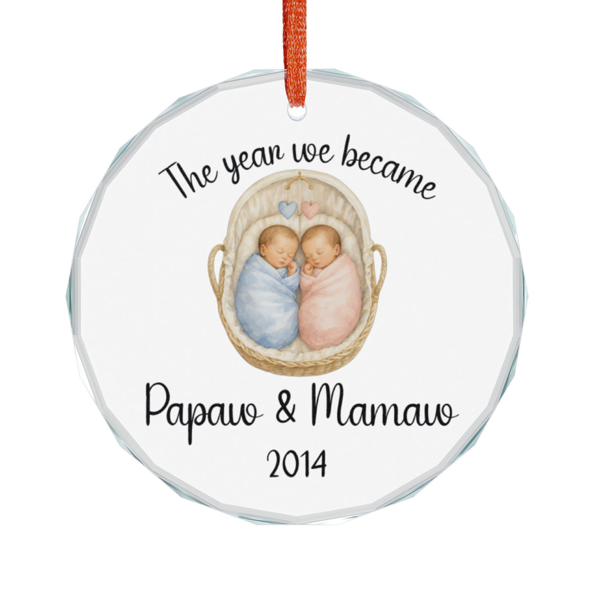 The Year We Became Papaw & Mamaw Ornament, Personalized New Grandparent Gift, Custom Glass Christmas Ornament, Twins Grandparent Keepsake