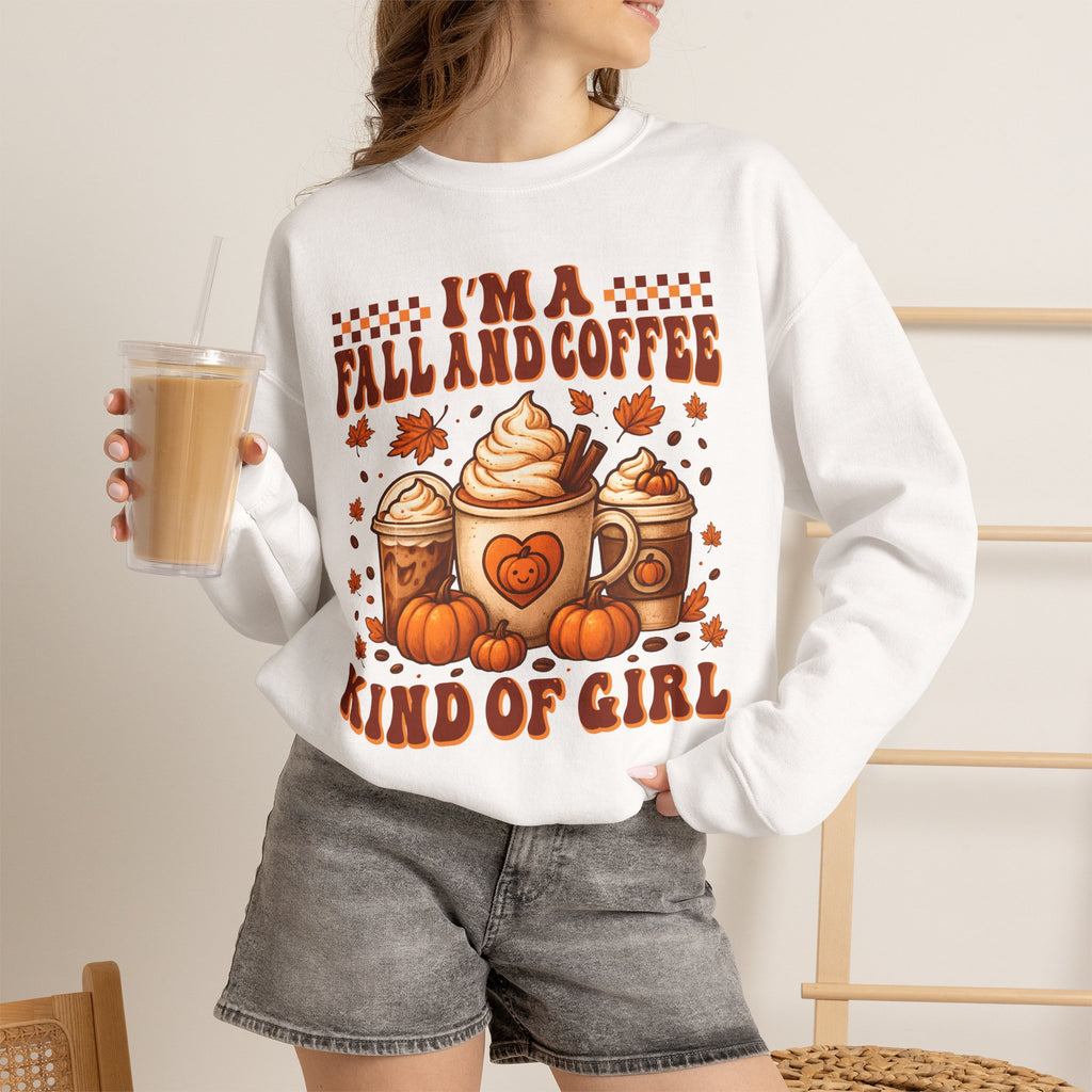 Fall & Coffee Crewneck Sweatshirt — "I’m a Fall and Coffee Kind of Girl"