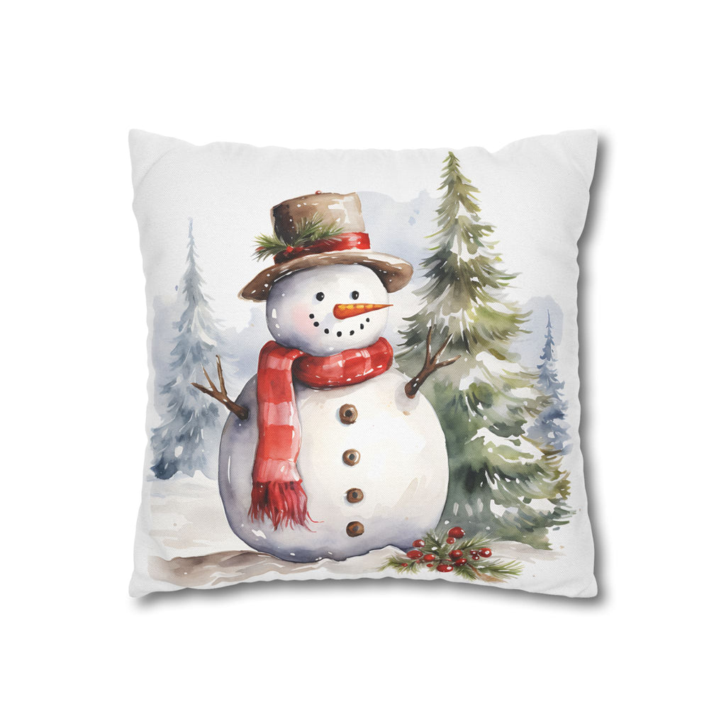 Watercolor Snowman Holiday Pillowcase — Festive Winter Throw Pillow Cover