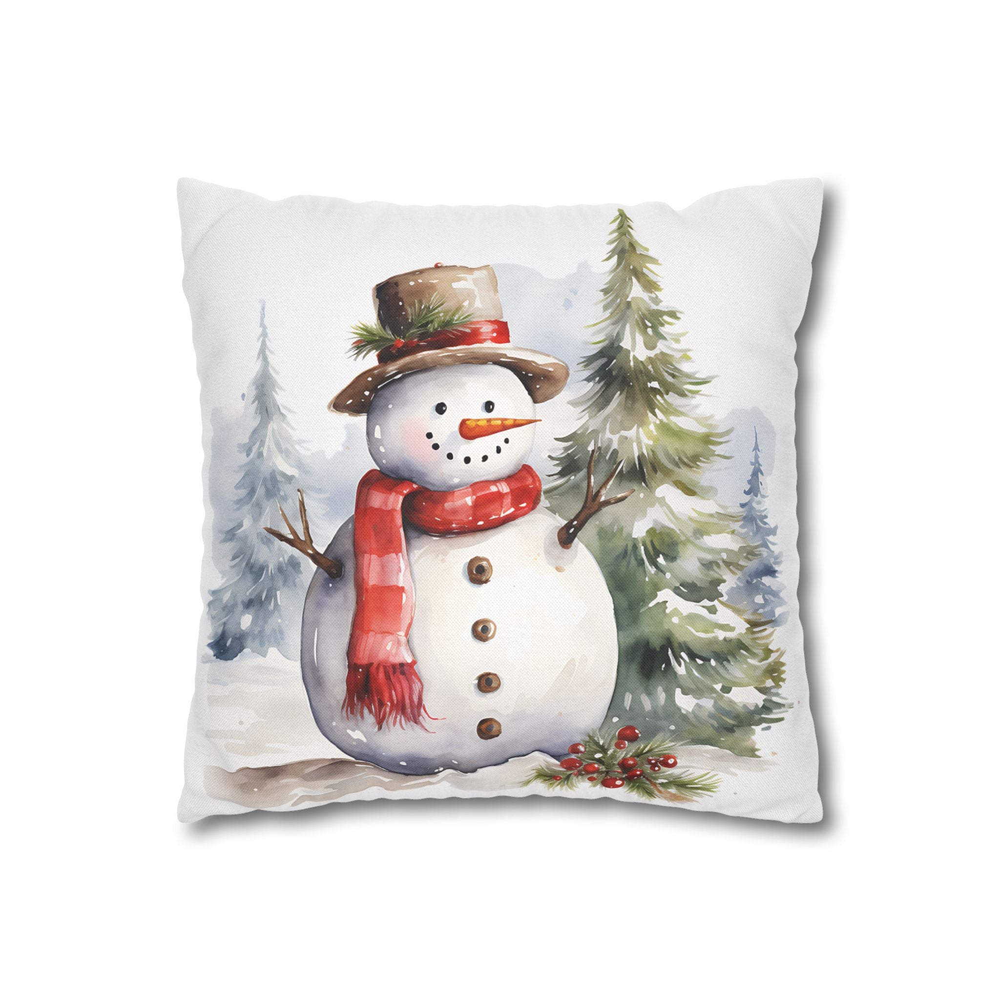 Watercolor Snowman Holiday Pillowcase — Festive Winter Throw Pillow Cover