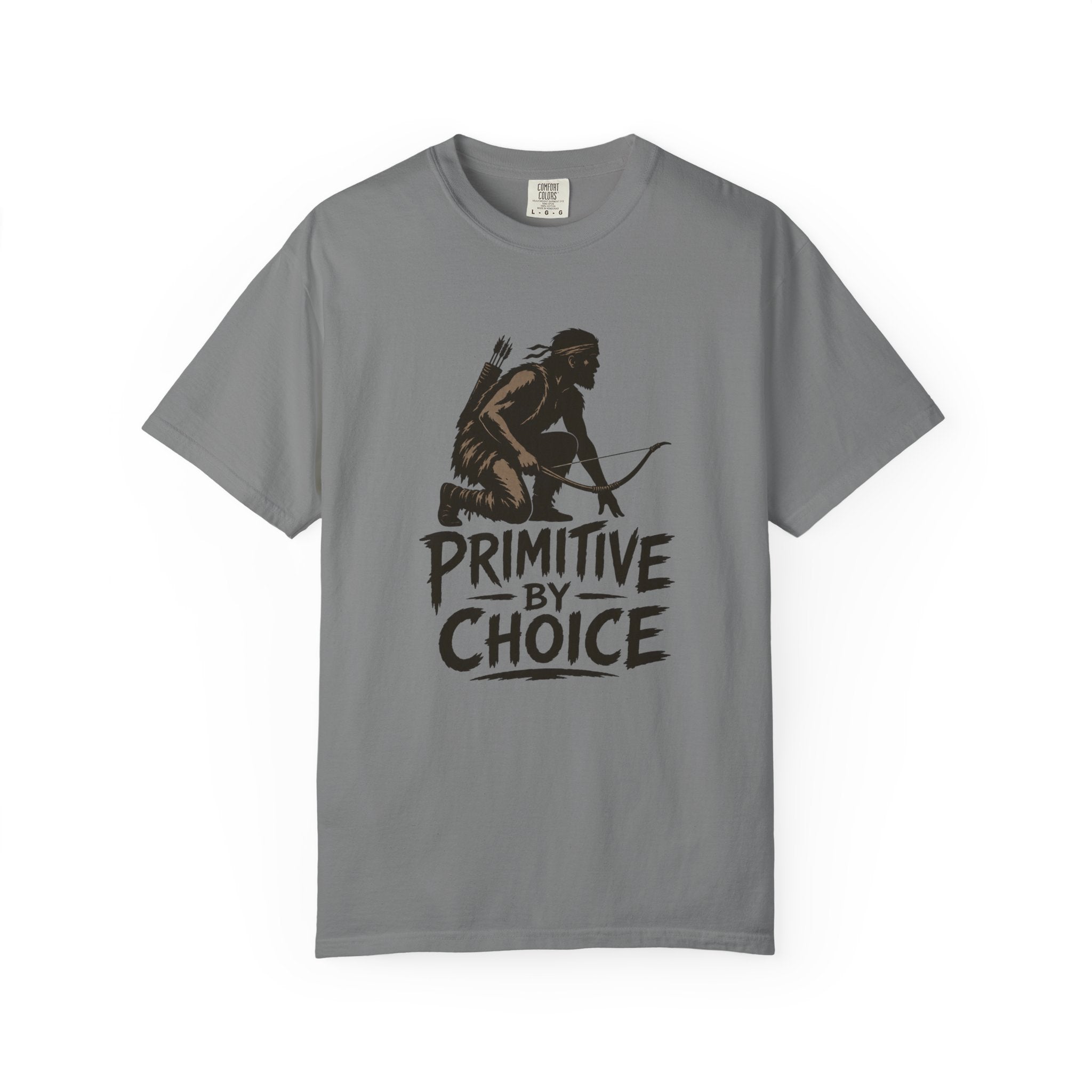 Comfort Colors Primitive By Choice T-Shirt — Caveman Bow Hunter Graphic Tee