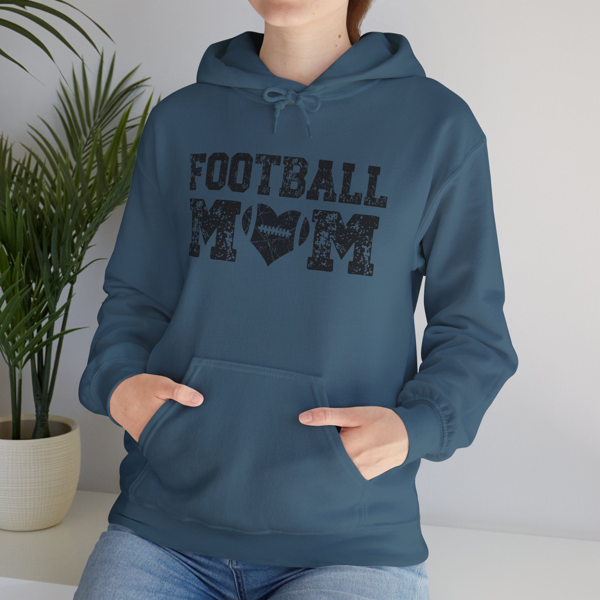 Football Mom Hoodie - Distressed Football Heart Design, Athletic Mom Gift