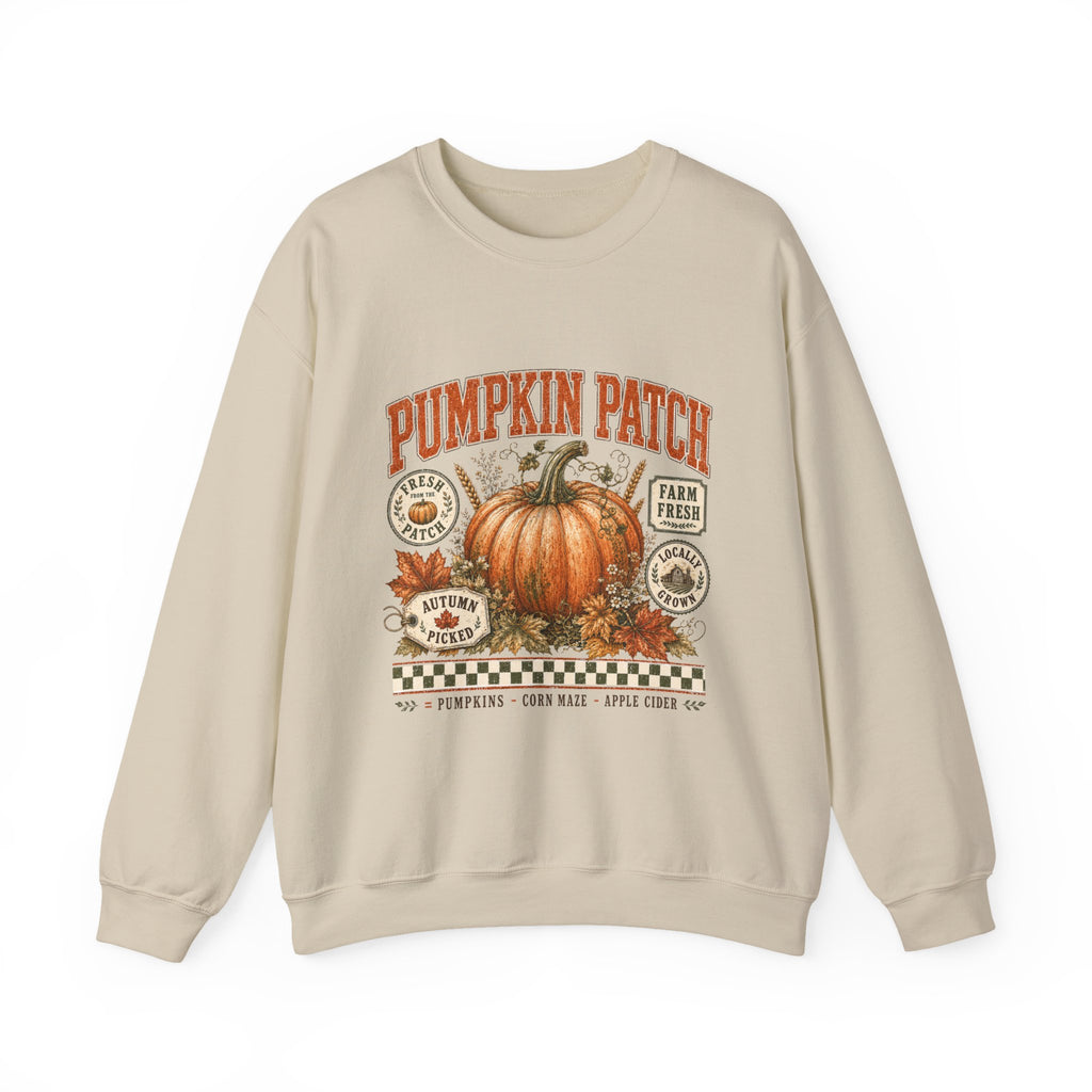 Pumpkin Patch Crewneck Sweatshirt — Vintage Autumn Farm Pumpkin Design