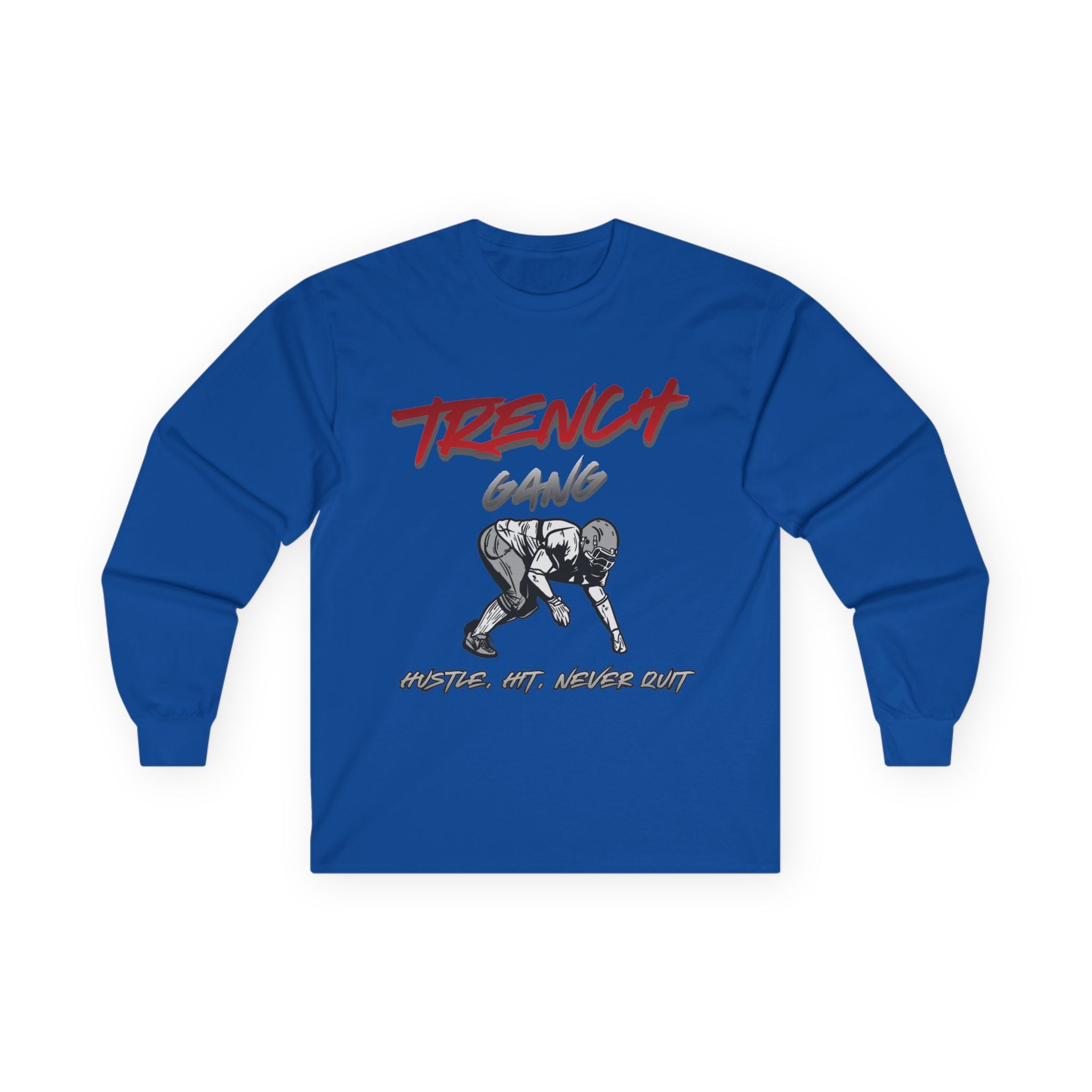 Trench Gang Football Long Sleeve Tee — Distressed Lineman Stance
