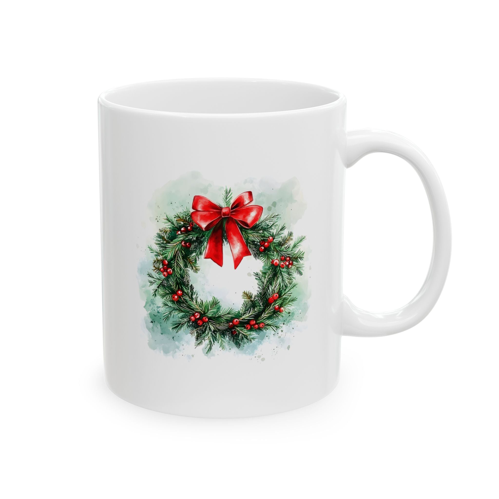 Christmas Wreath Ceramic Mug – Festive Holiday Coffee Cup (11oz, 15oz)