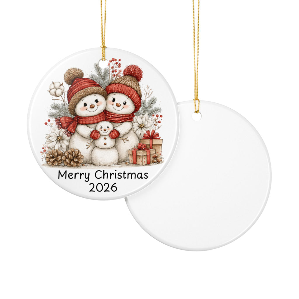Ceramic Ornament — Merry Christmas 2026 Snowman Family Holiday Decoration