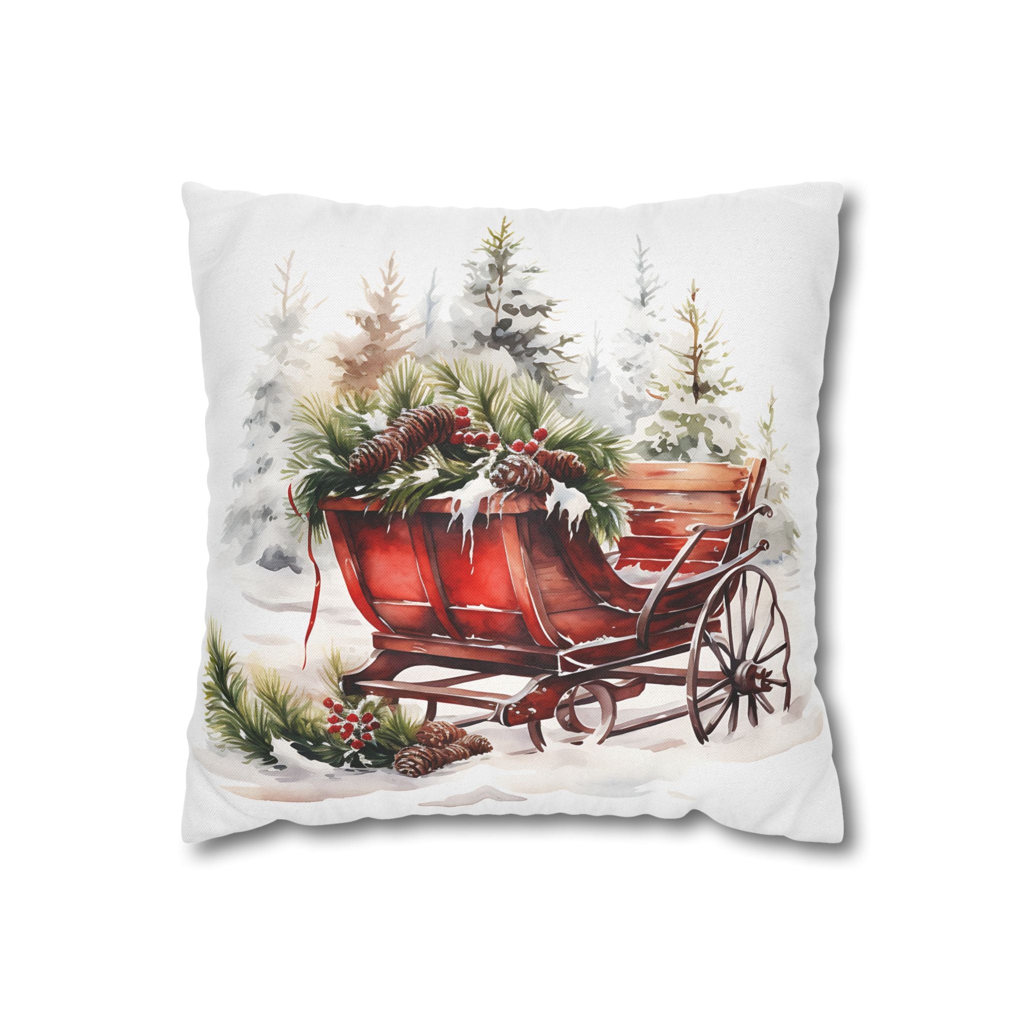 Vintage Red Sleigh Pillowcase | Christmas Holiday Winter Decor