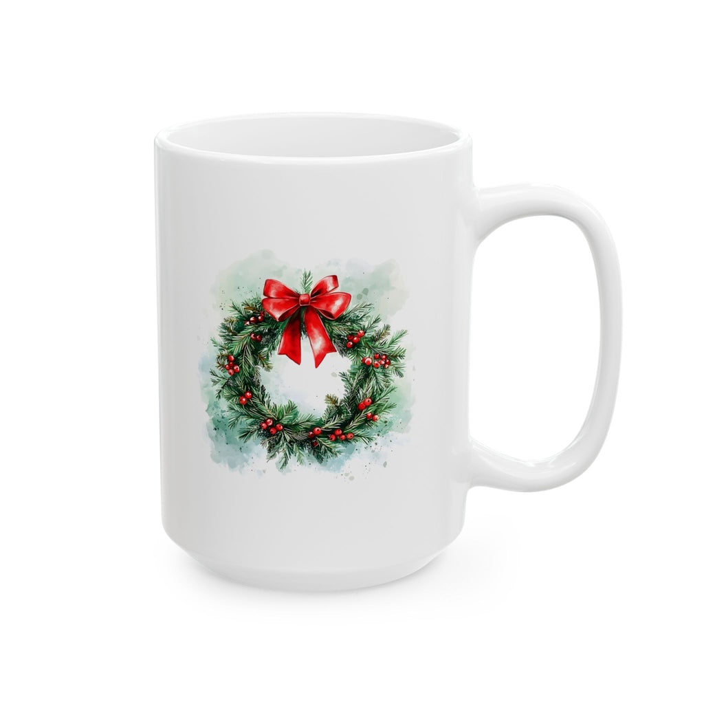 Christmas Wreath Ceramic Mug – Festive Holiday Coffee Cup (11oz, 15oz)